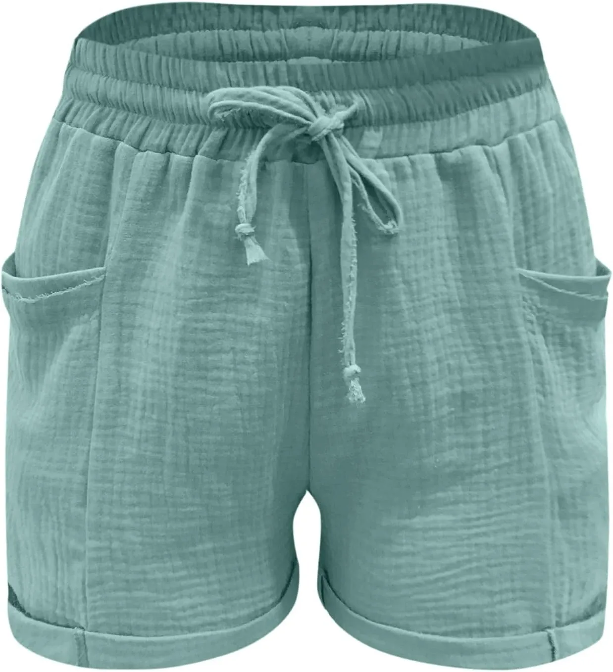 Summer Shorts for Women Elastic Hight Waist Lightweight Shorts Casual Comfy Linen Beach Shorts with Pockets