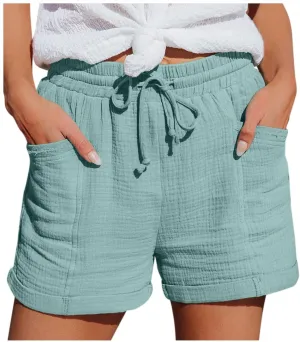 Summer Shorts for Women Elastic Hight Waist Lightweight Shorts Casual Comfy Linen Beach Shorts with Pockets