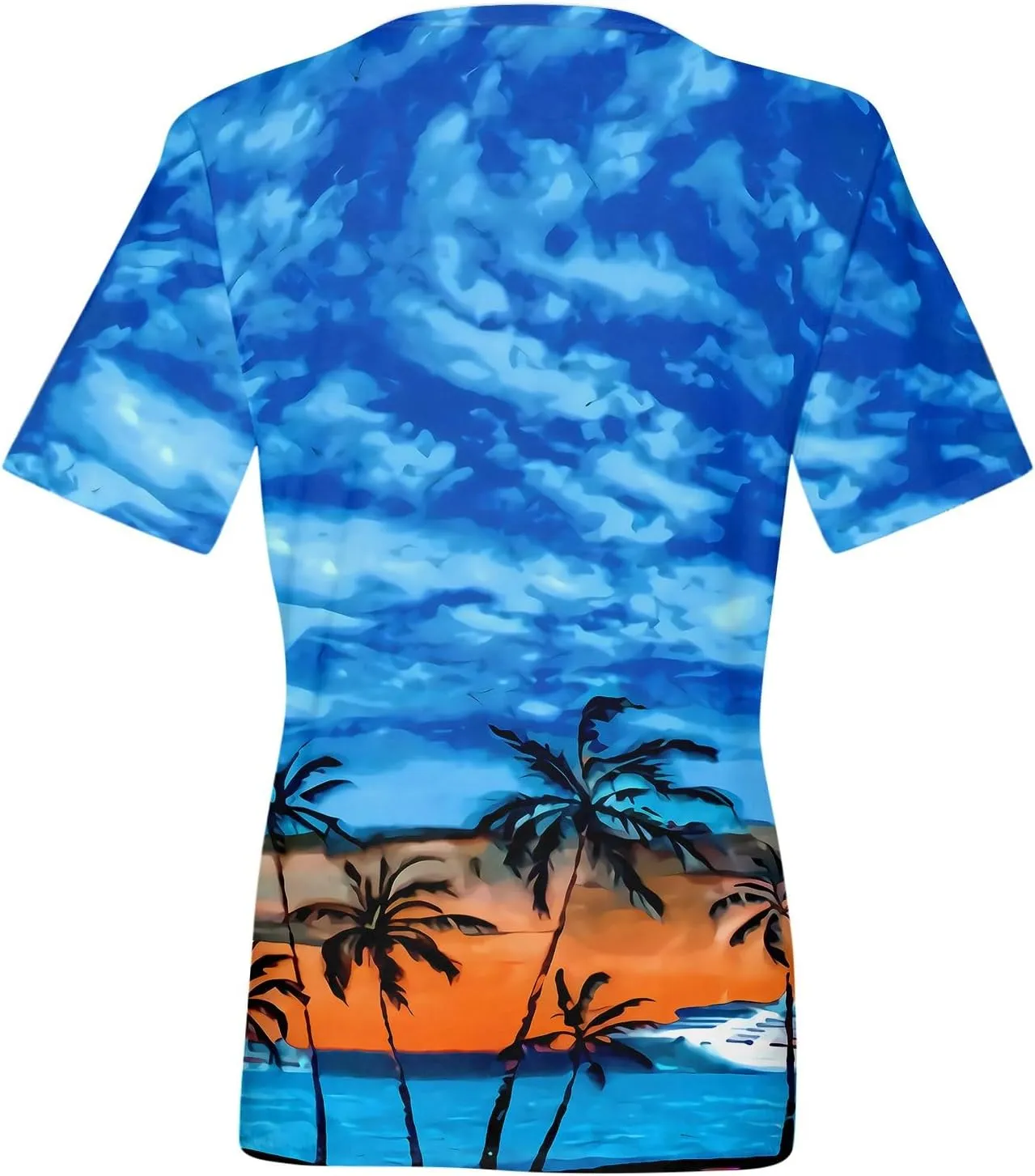 Summer Tops for Women 2024 Short Sleeve Tropical Print V Neck Hawaiian Shirt Holiday Novelty Partys Oversized Tshirts
