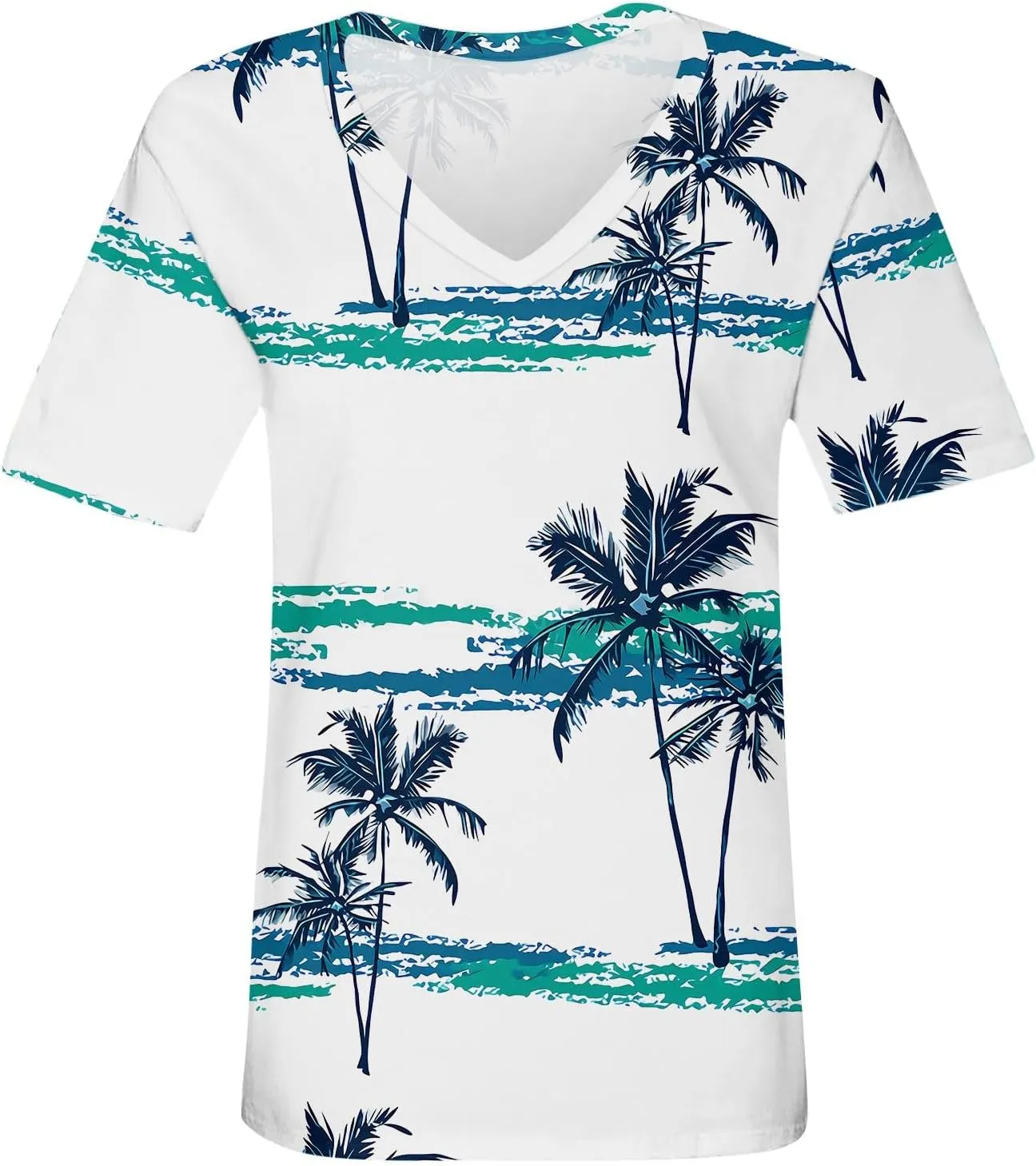 Summer Tops for Women 2024 Short Sleeve Tropical Print V Neck Hawaiian Shirt Holiday Novelty Partys Oversized Tshirts