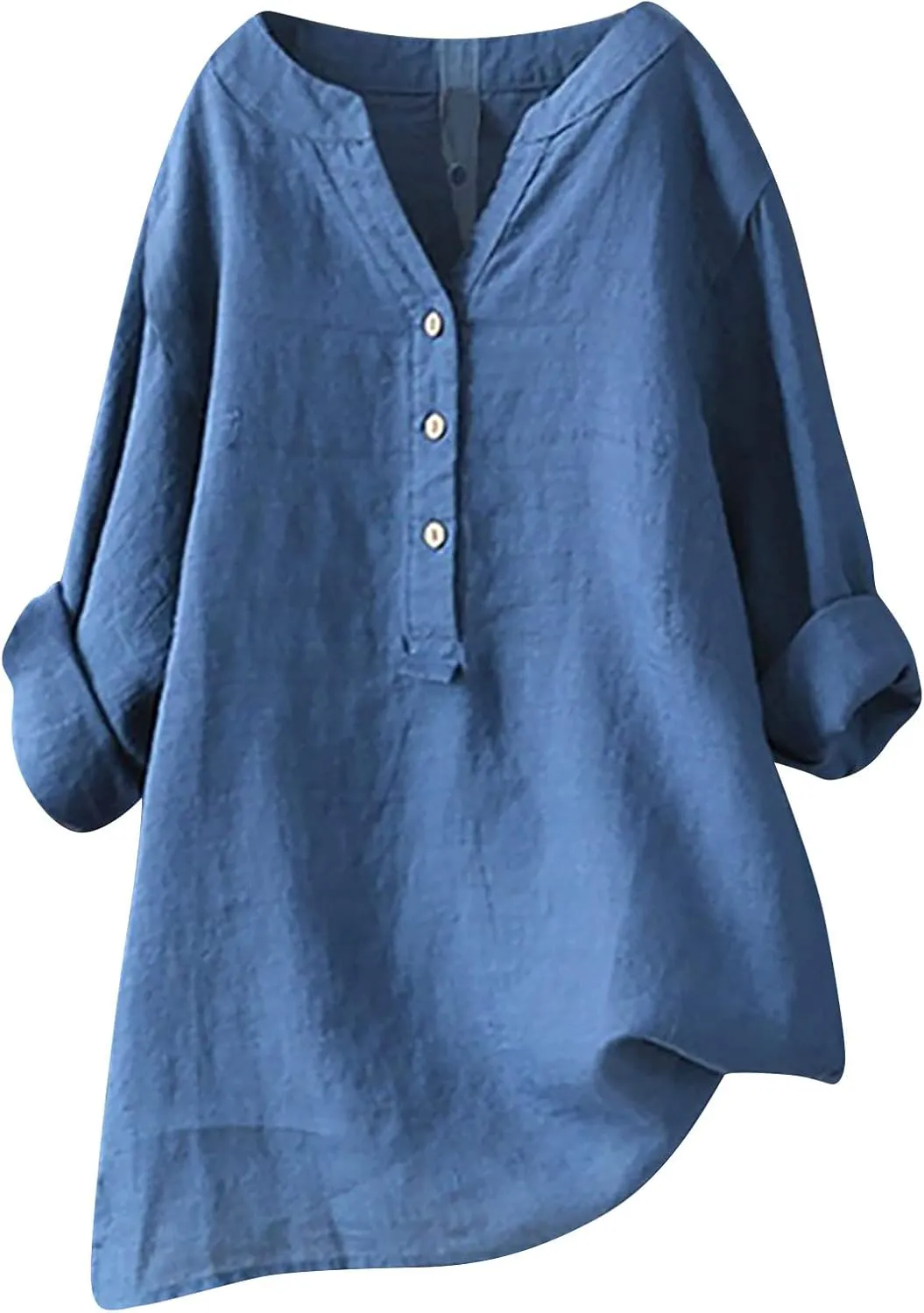 Summer Tops for Women Plus Size 3/4 Length Sleeve Cotton Linen Shirts V Neck Button Down Tees 2025 Trendy Outfits