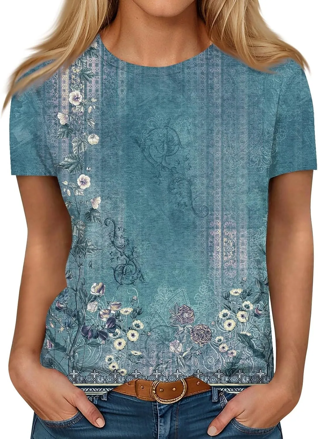 Summer Tops for Women Short Sleeve Printed Basic Tees Crew Neck Casual 2025 Tshirts Fashion Loose Fit Tops