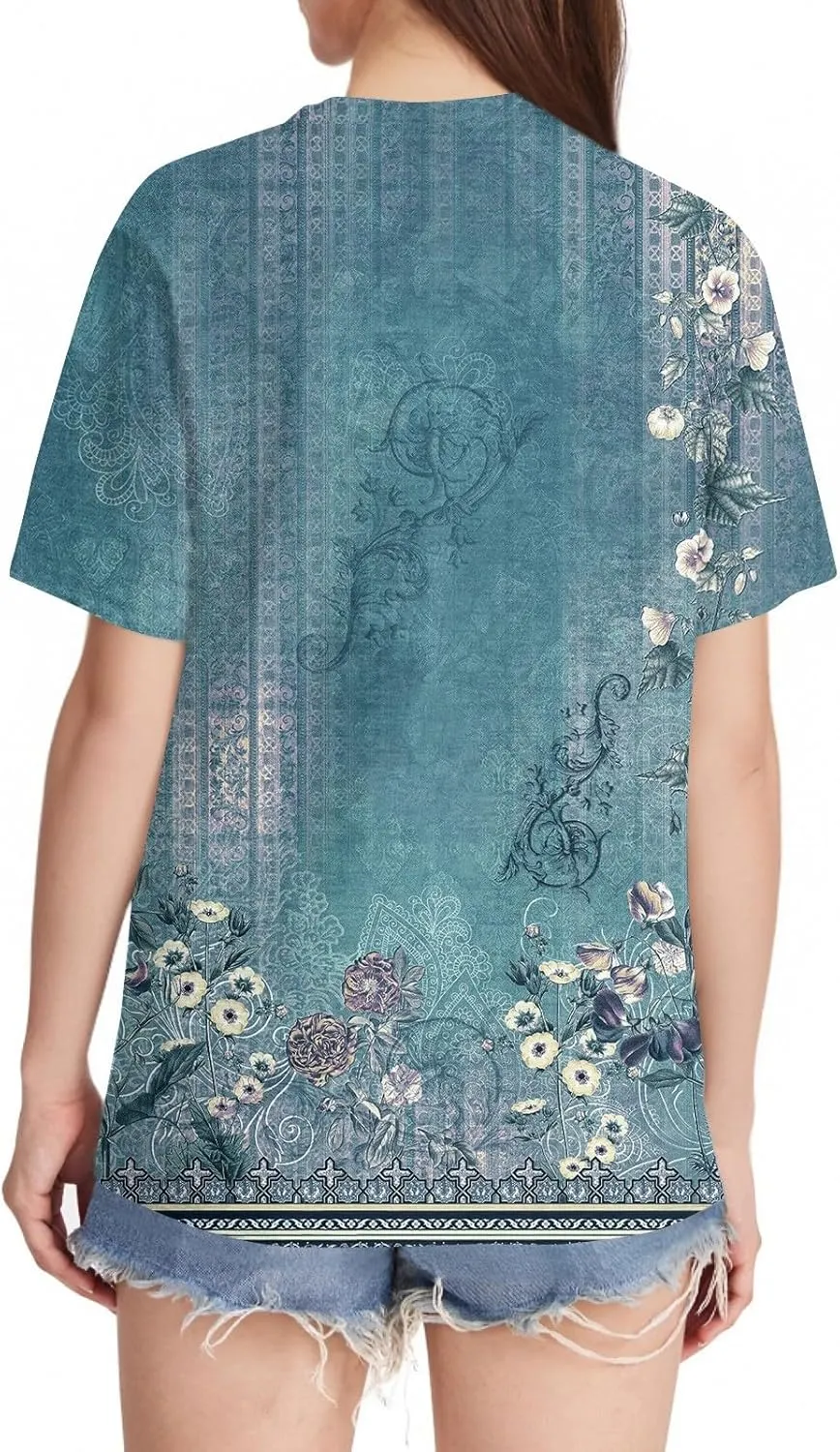 Summer Tops for Women Short Sleeve Printed Basic Tees Crew Neck Casual 2025 Tshirts Fashion Loose Fit Tops