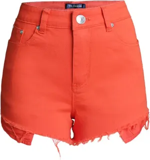 Summer Women's High Waisted Jeans Shorts, Slim Fit High Waisted Jean Shorts, Lightweight Casual Trendy Womens Denim Shorts (Color : Orange, Size : Medium)