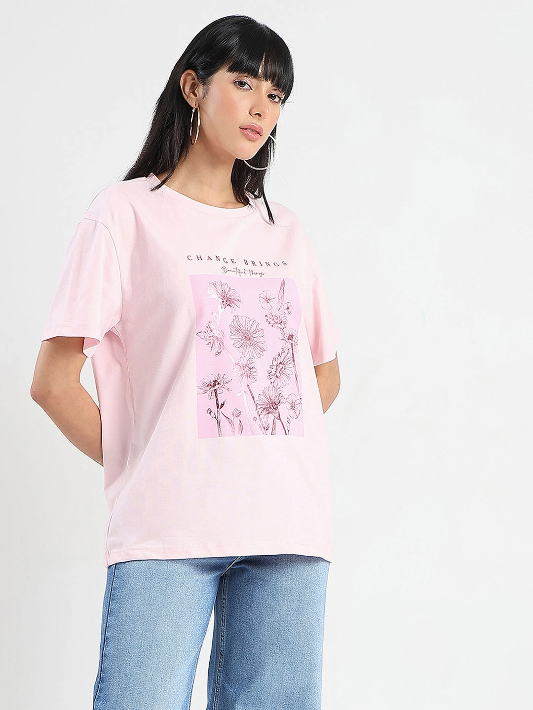 Subtle Logo Placement Friction Free Inner Lining Madame Graphic Foil Print Handwork Detail Pink Cotton T-shirt