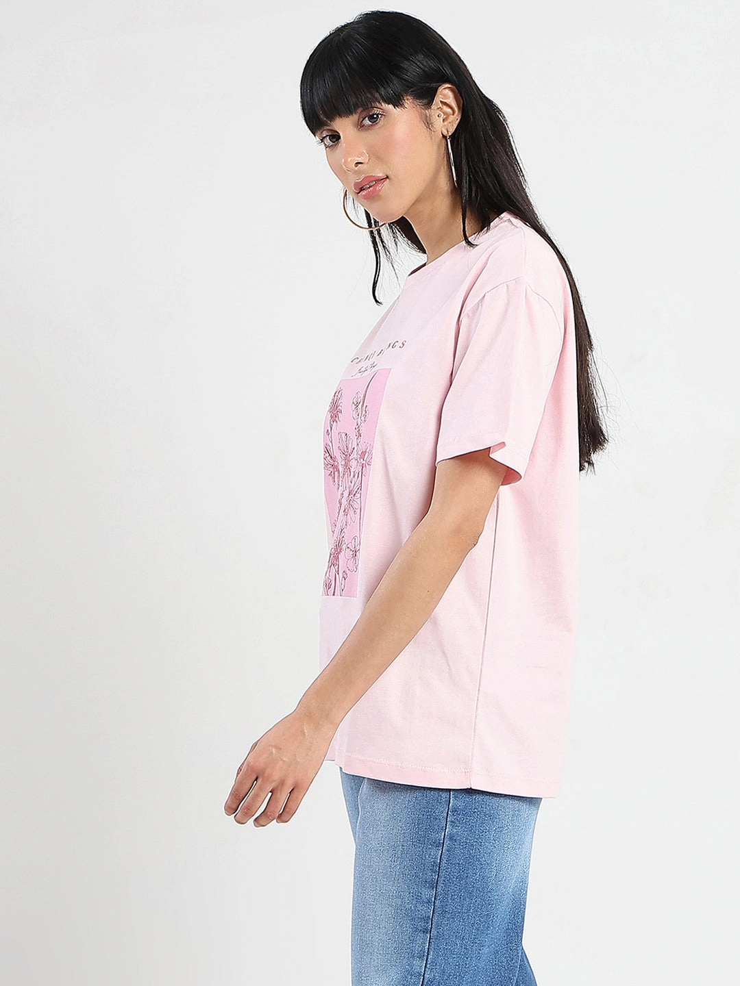 Madame Graphic Foil Print Handwork Detail Pink Cotton T-shirt Cool and Comfortable Cozy Touch