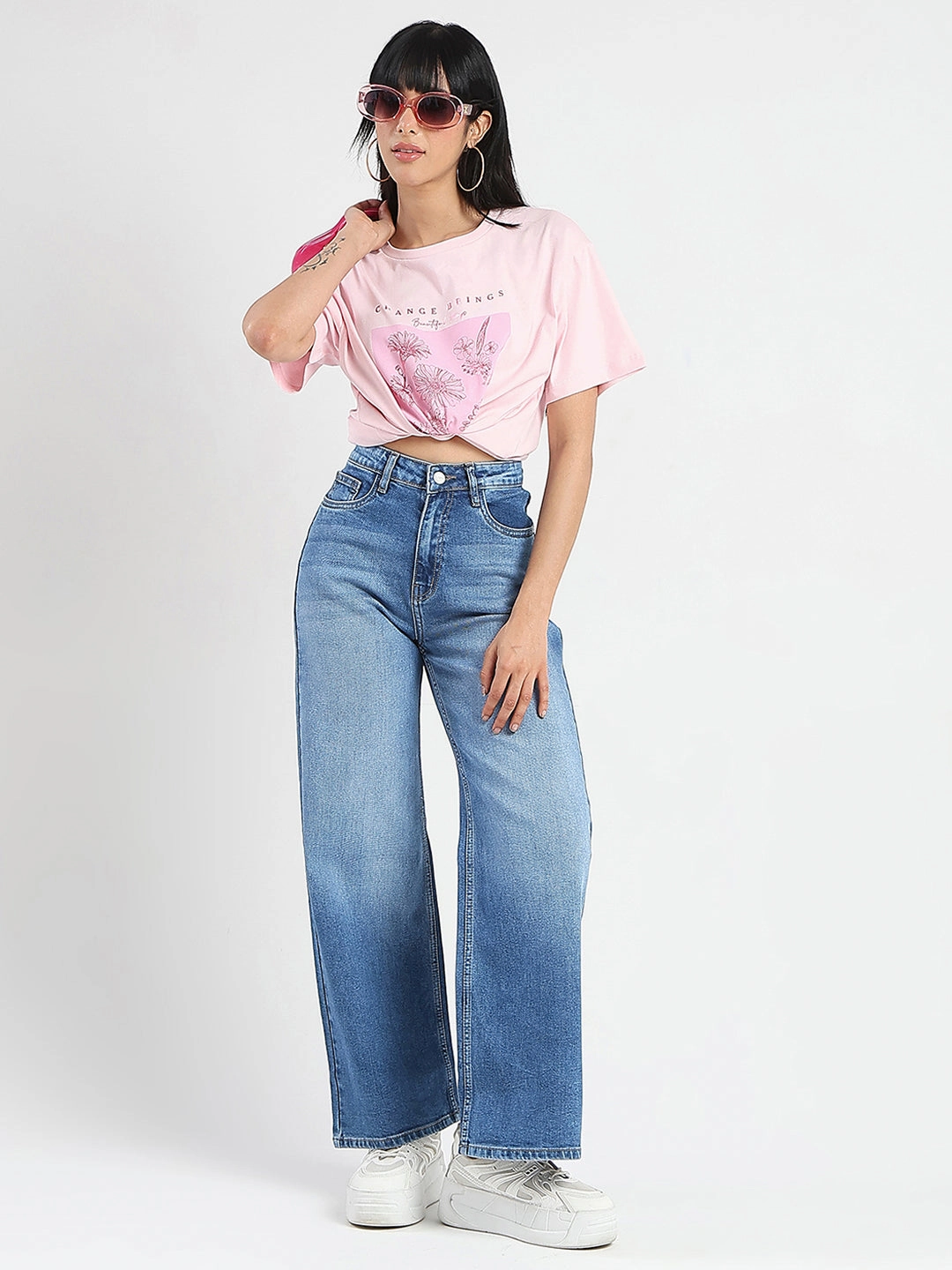 Madame Graphic Foil Print Handwork Detail Pink Cotton T-shirt GarmentDyedTexture