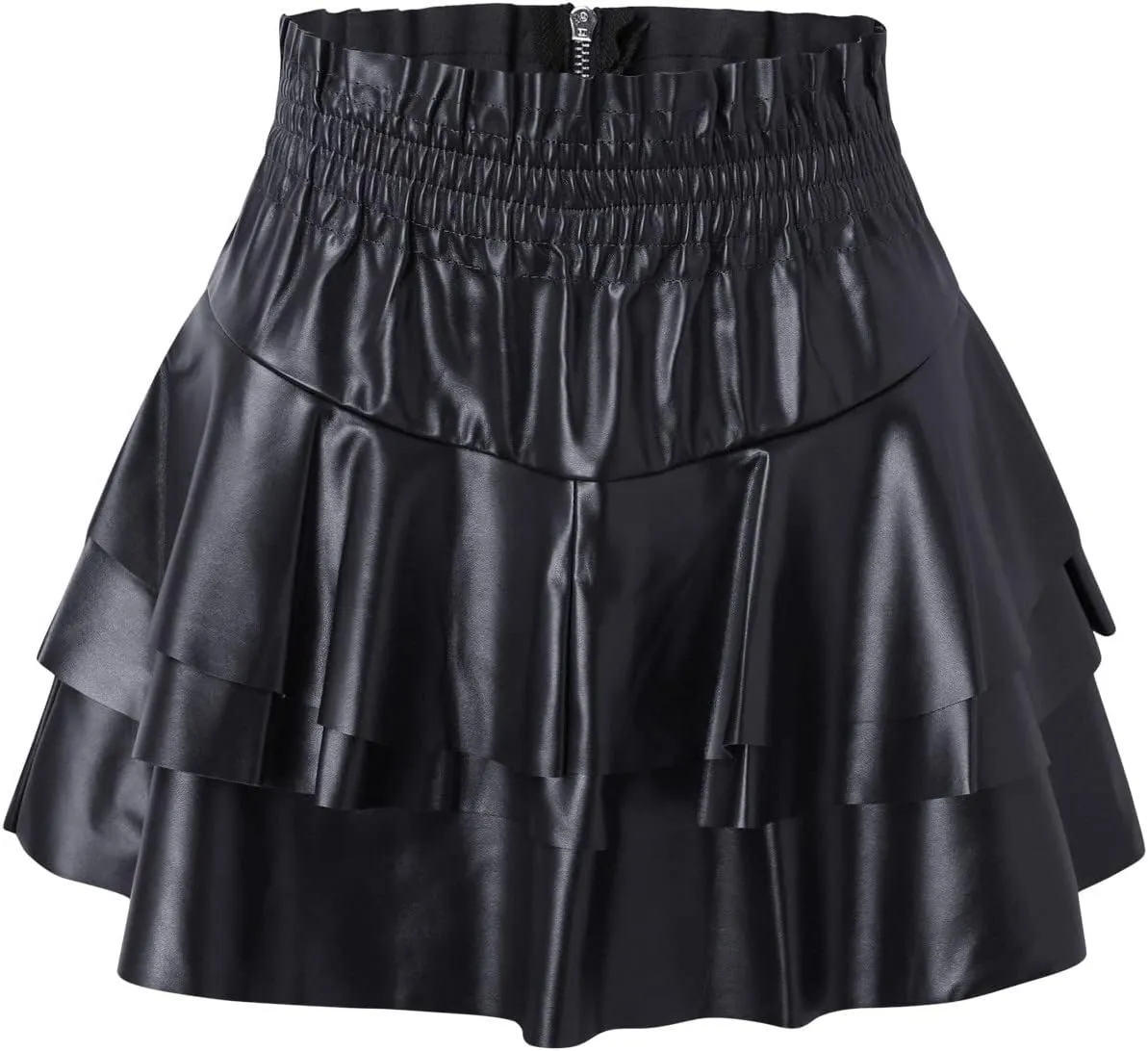 SummerDresses for Women 2023 Women Leather Skirts High Waist Mini Skirt Ruffles Pleated Cheer Cake Skirt Vintage