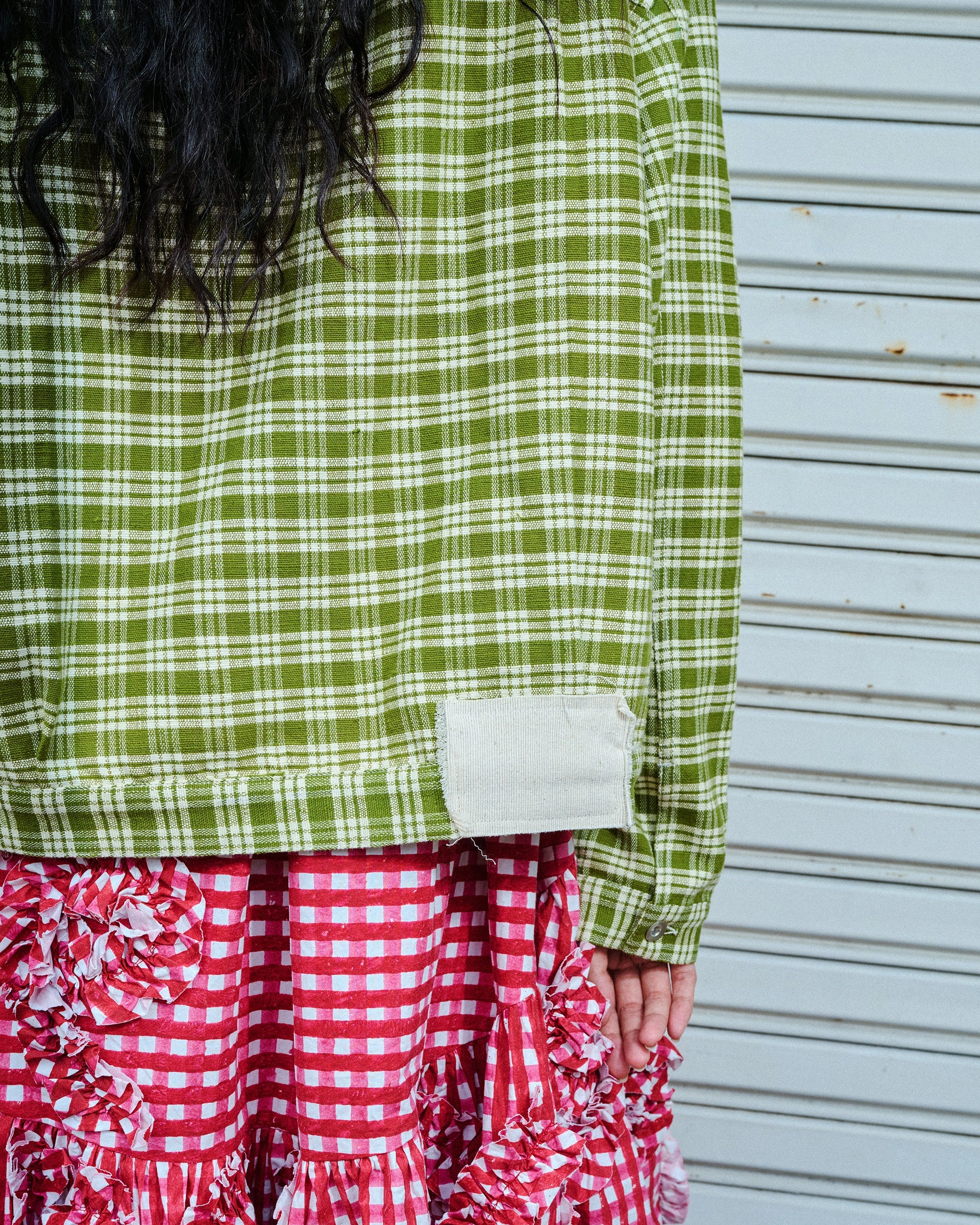 Versatile Waist Design Family Style Minimalist Style Date Night Sundae Jacket - Moss Check Handloom