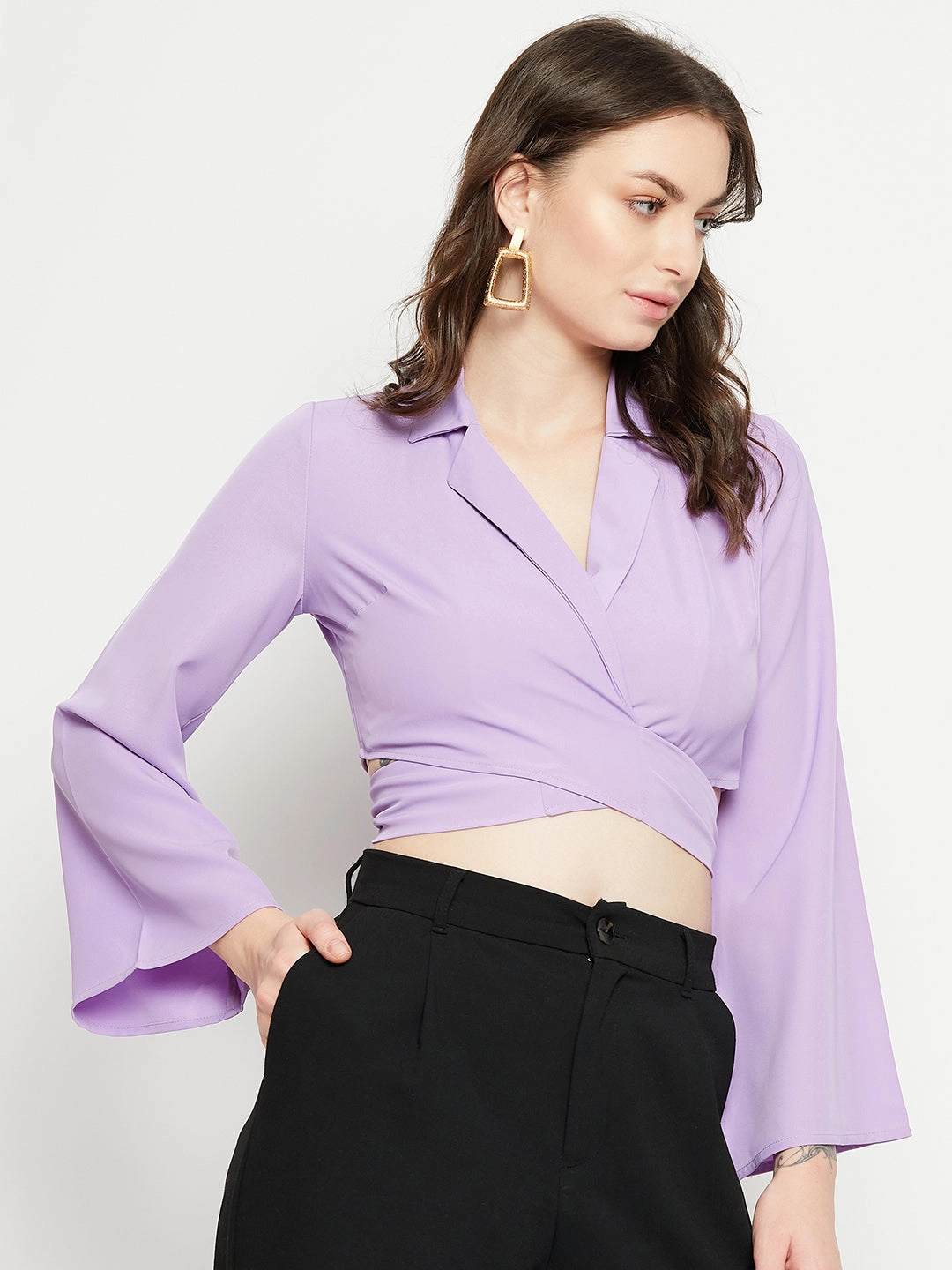 Madame Lilac Tie-Back Crop Top Contrast Stitch