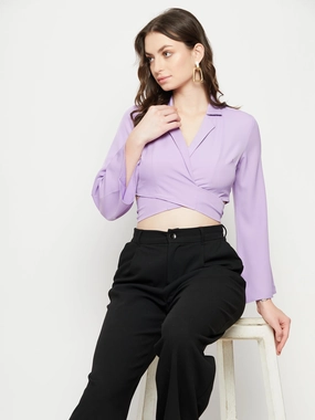 Hybrid Fabric Blend Breathable Mesh Back Madame Lilac Tie-Back Crop Top