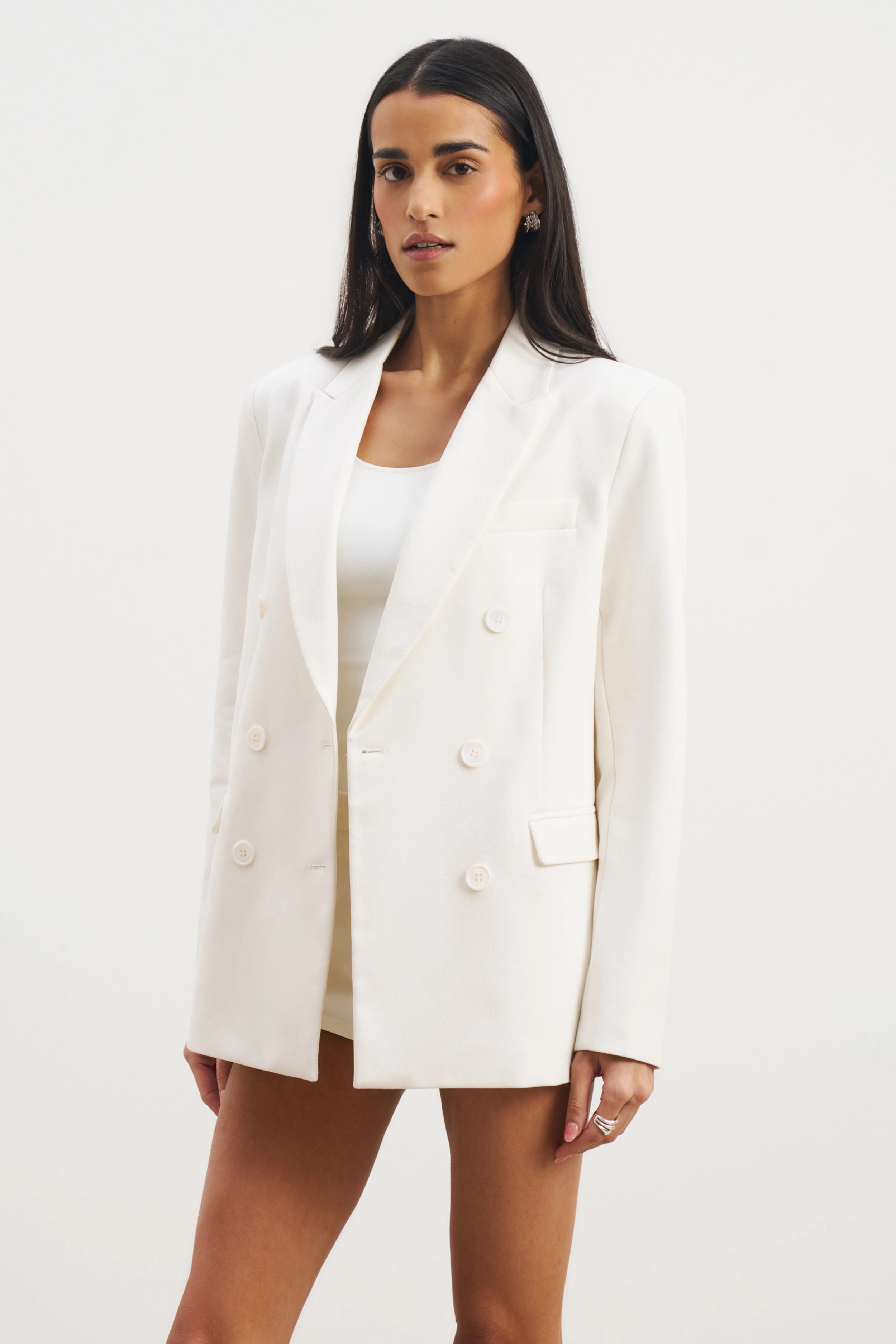 Formal Double Breasted Blazer - Cream Breathable Material