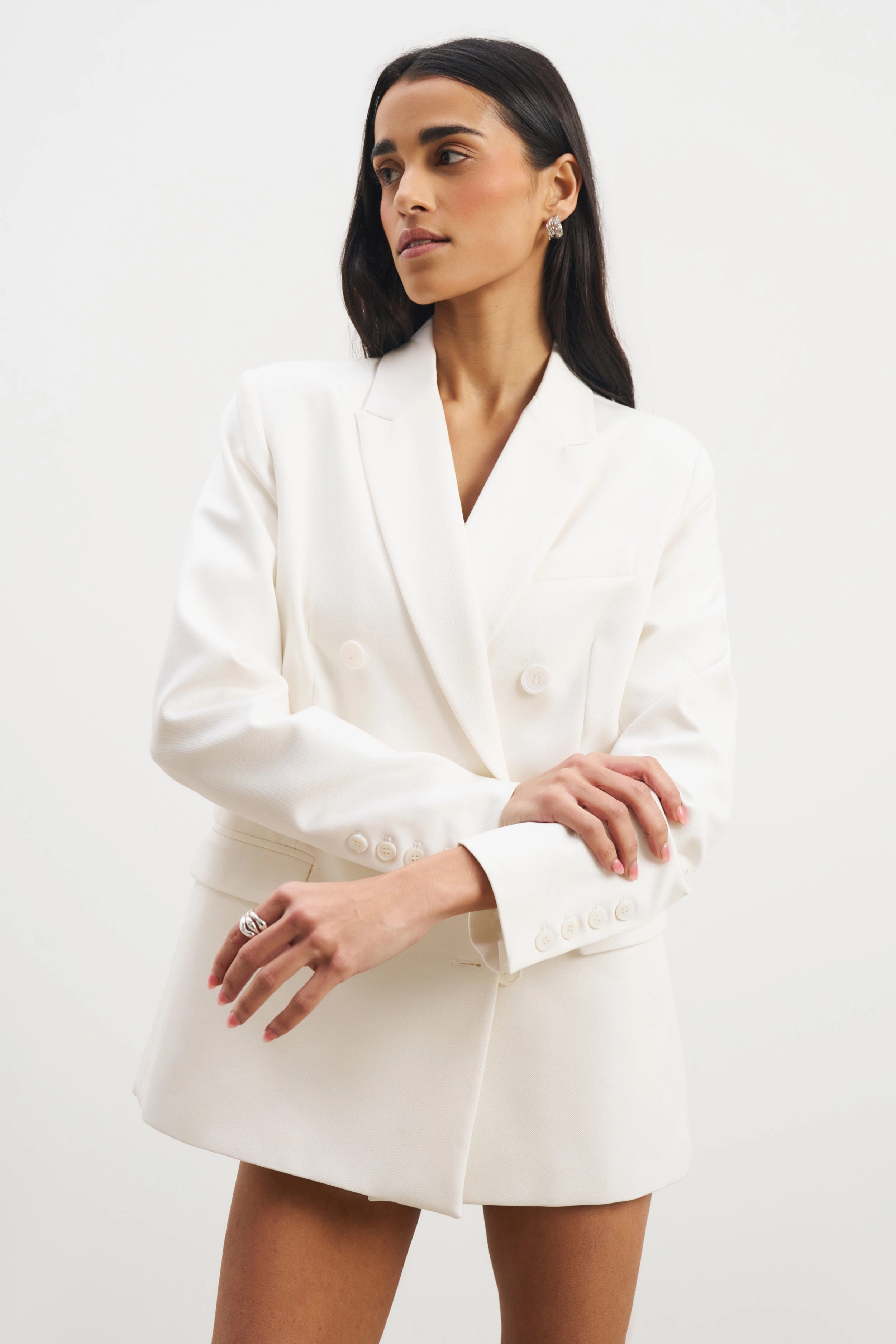 Formal Double Breasted Blazer - Cream Reinforced Stitching