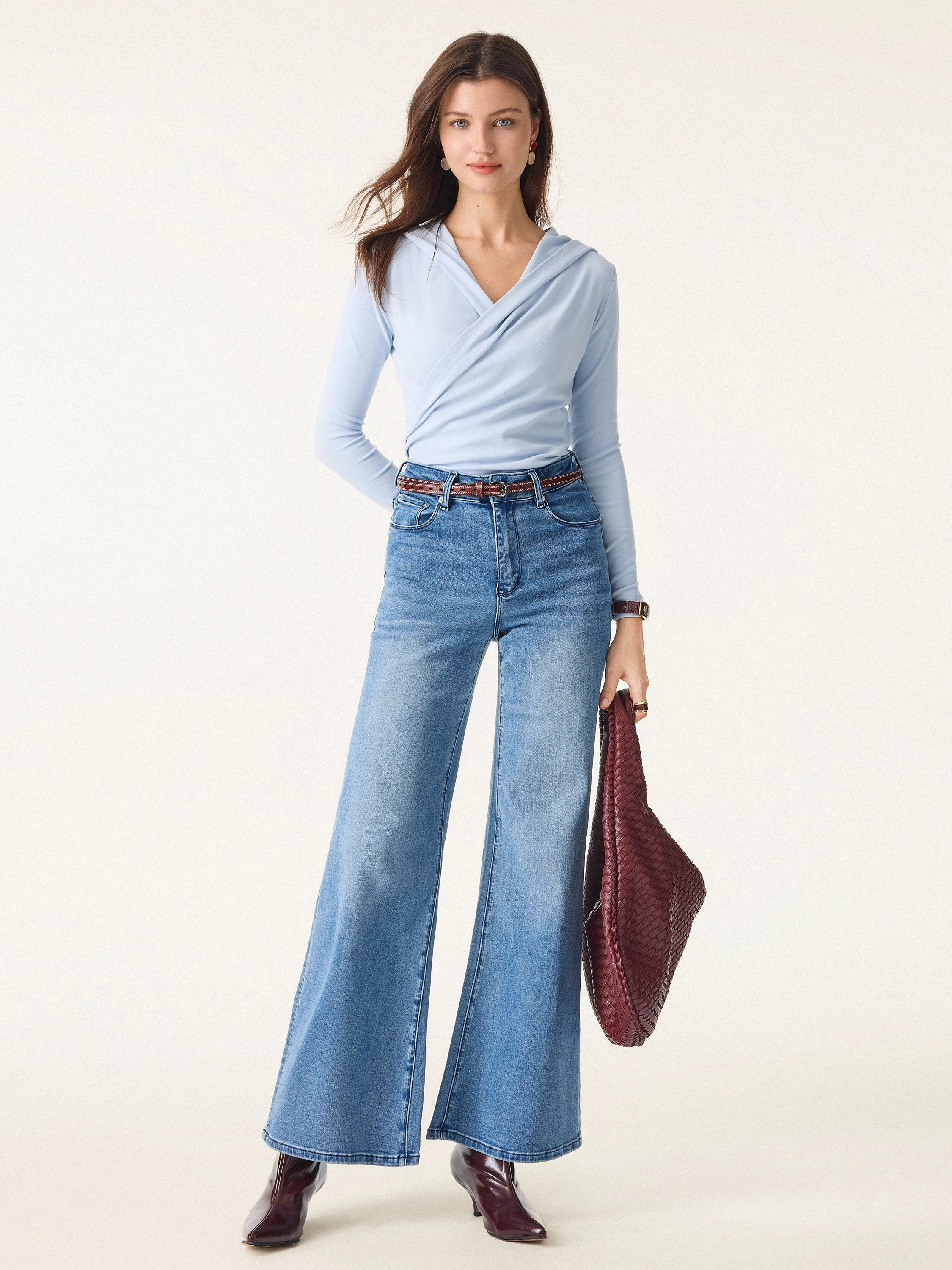 Surplice Ruched Pullover Hoodie Layered Look