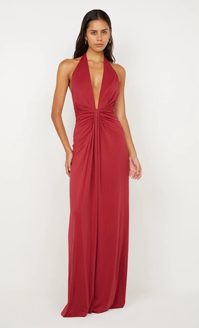 Flawless Waistband SUSIE PLUNGE MAXI DRESS - CHERRY