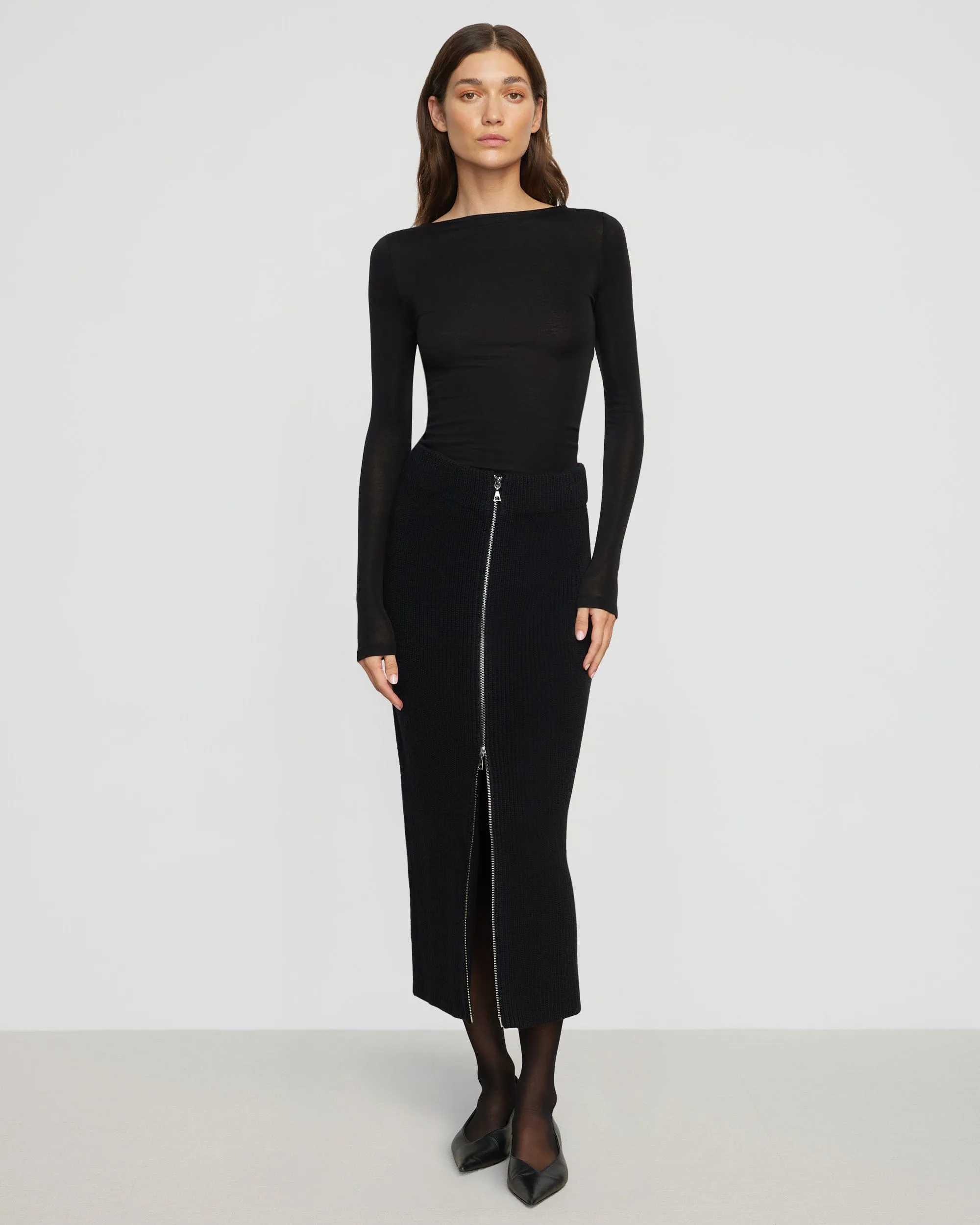 Limited Quantity Sutton Front-Zip Sweater Skirt