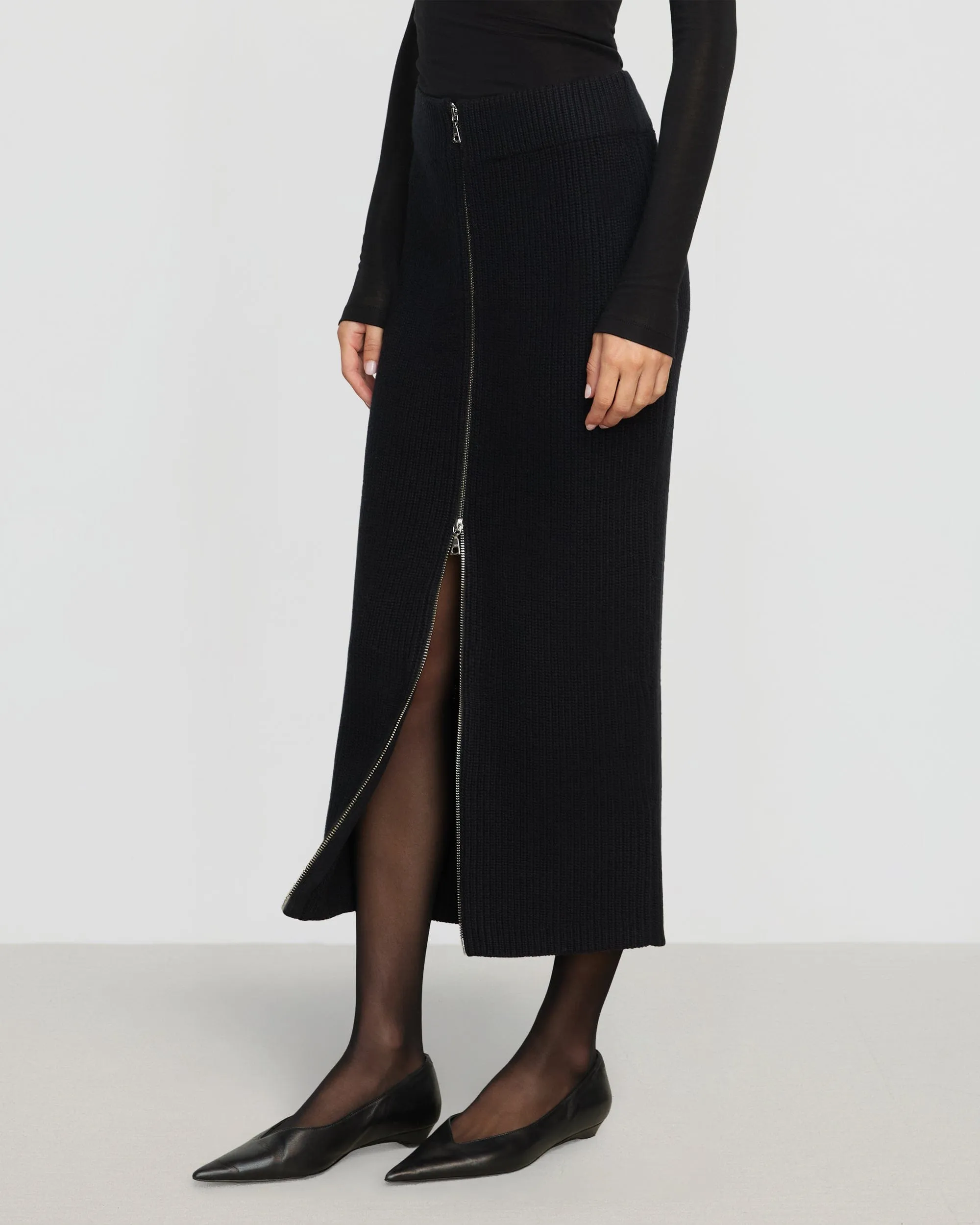 Sutton Front-Zip Sweater Skirt Foil Print