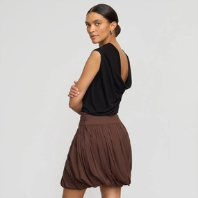 Vallo Semi-Sheer Cowl-Back Knit Blouse Curved Hemline Comfortable Cut