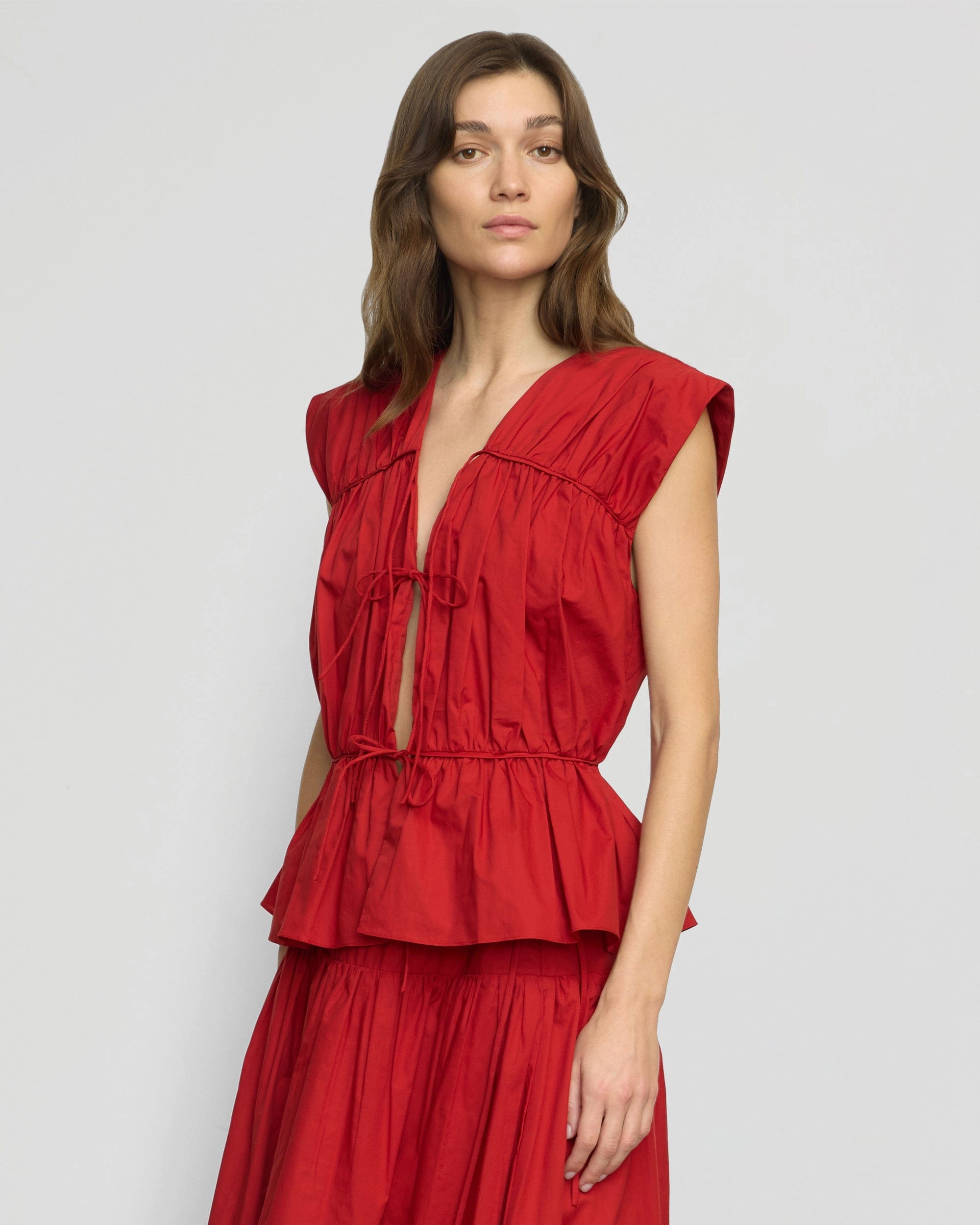 Tailored Silhouette Neha Tie-Front Organic Cotton Blouse