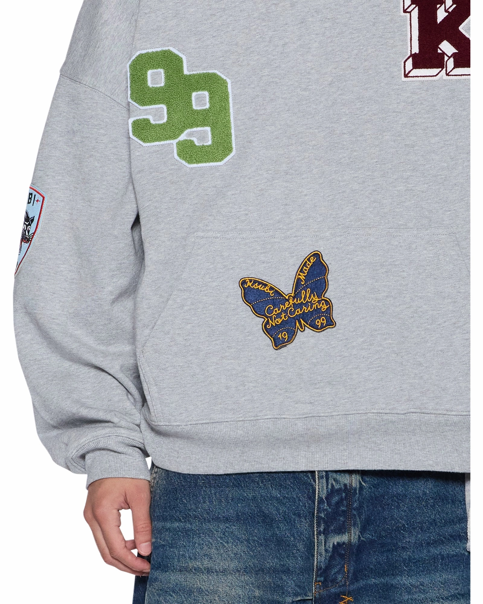 PATCHED EKCESS HOODIE GREY MARLE Butter Soft Handfeel RibbedTexture