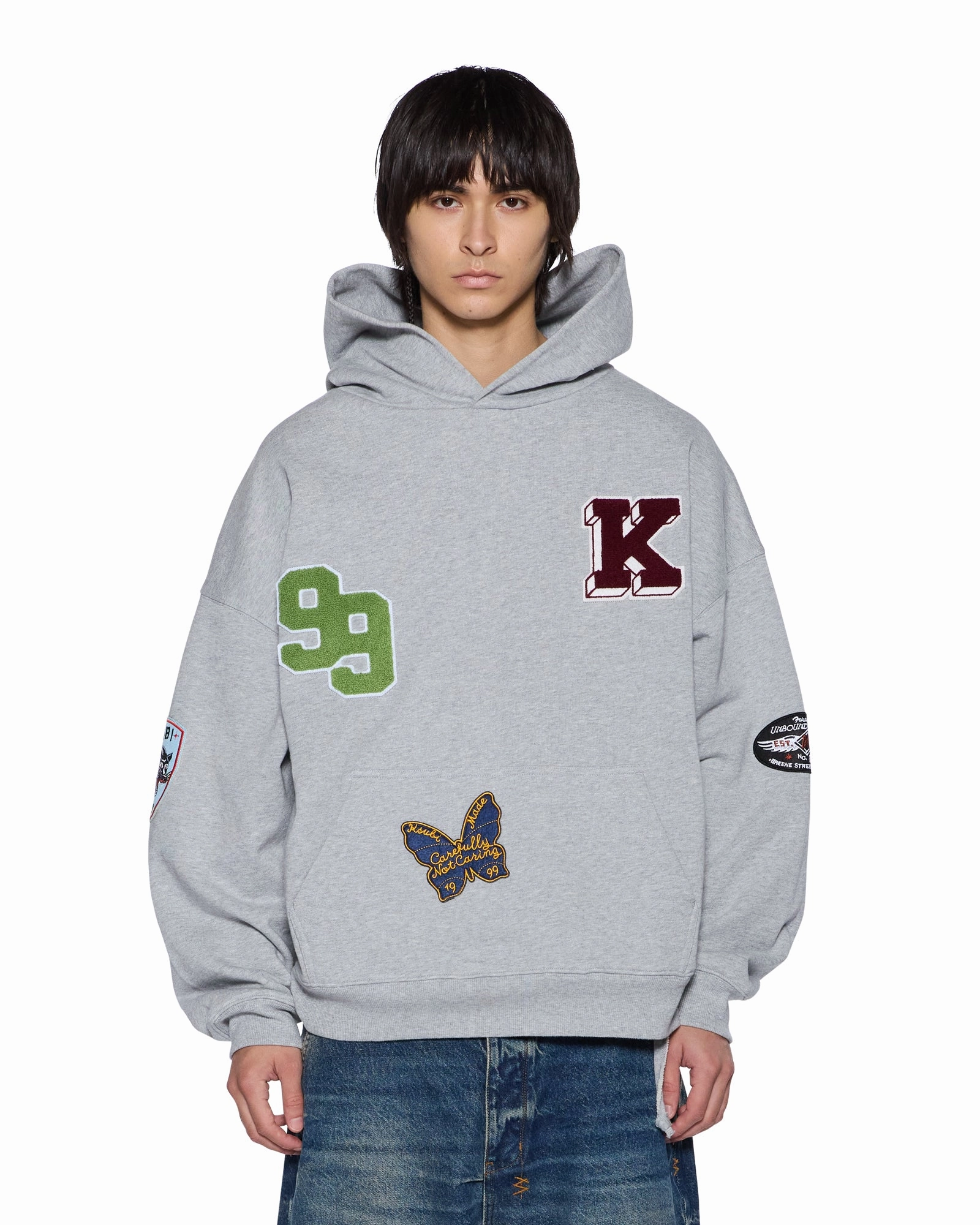 PATCHED EKCESS HOODIE GREY MARLE Silicone Grip Interior UVProtection