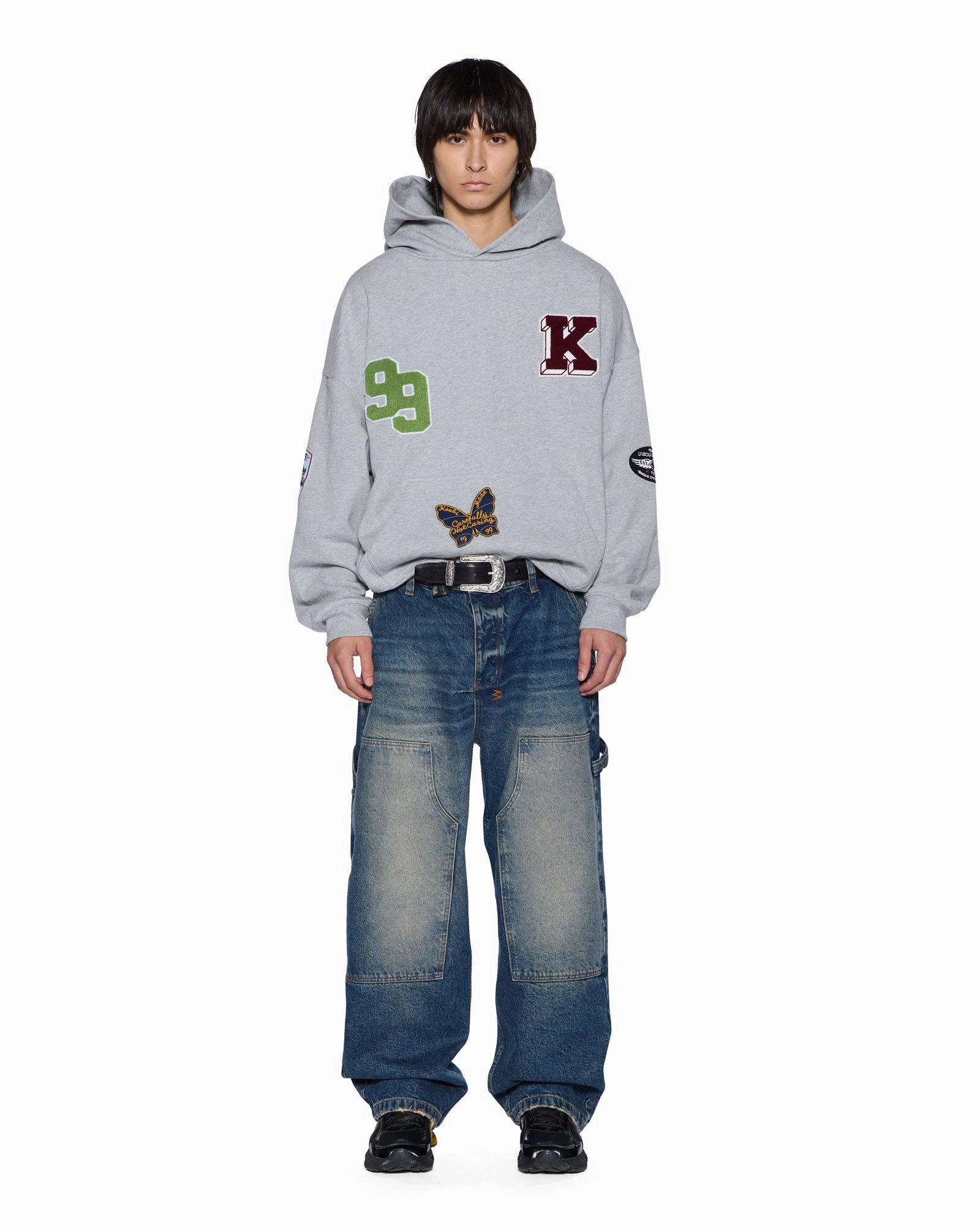 PATCHED EKCESS HOODIE GREY MARLE Adjustable Hem