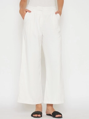 Madame Wide Leg White Rayon Blend Trousers Versatile Layering Piece