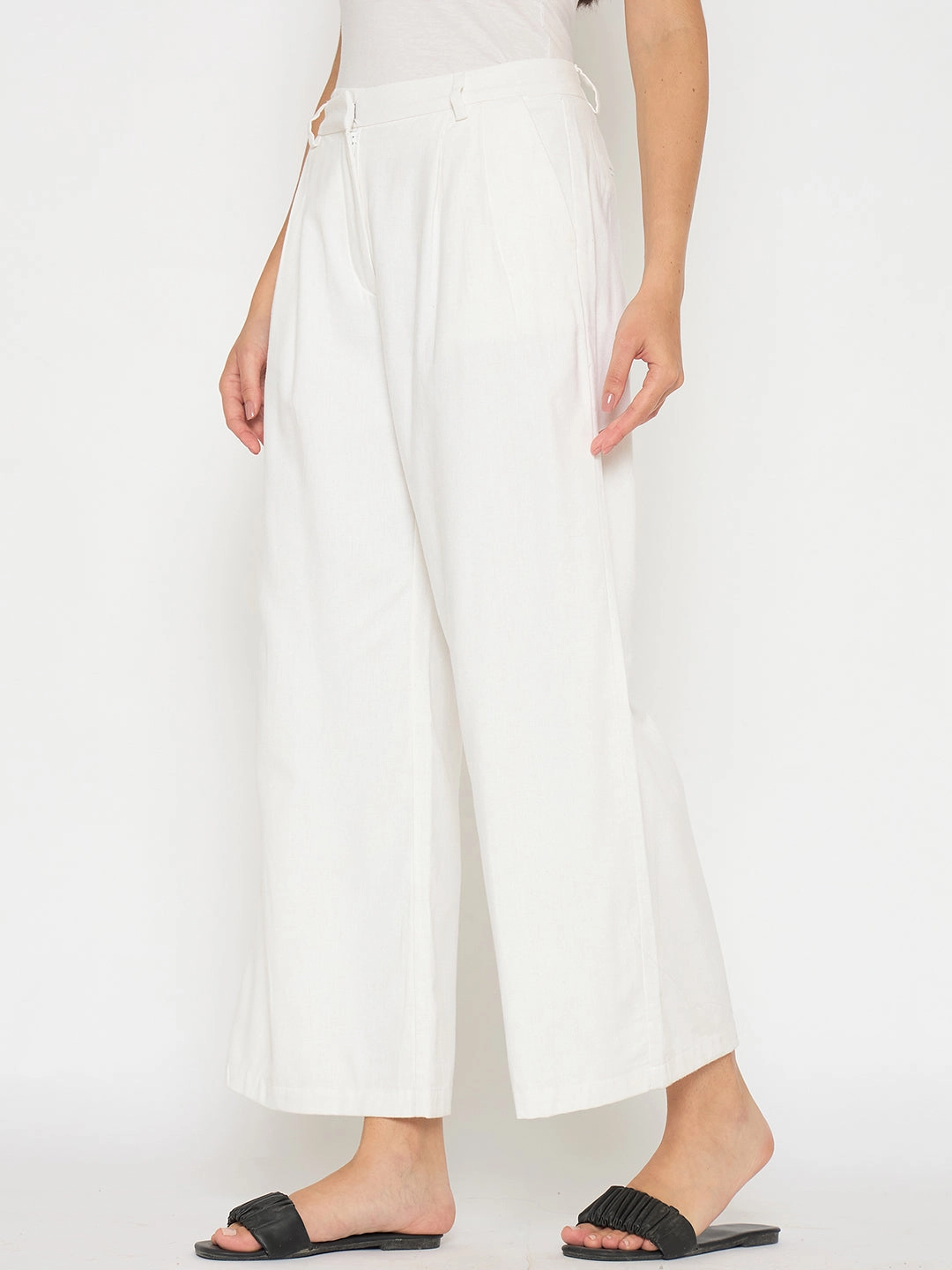 TemperatureRegulating Material Madame Wide Leg White Rayon Blend Trousers