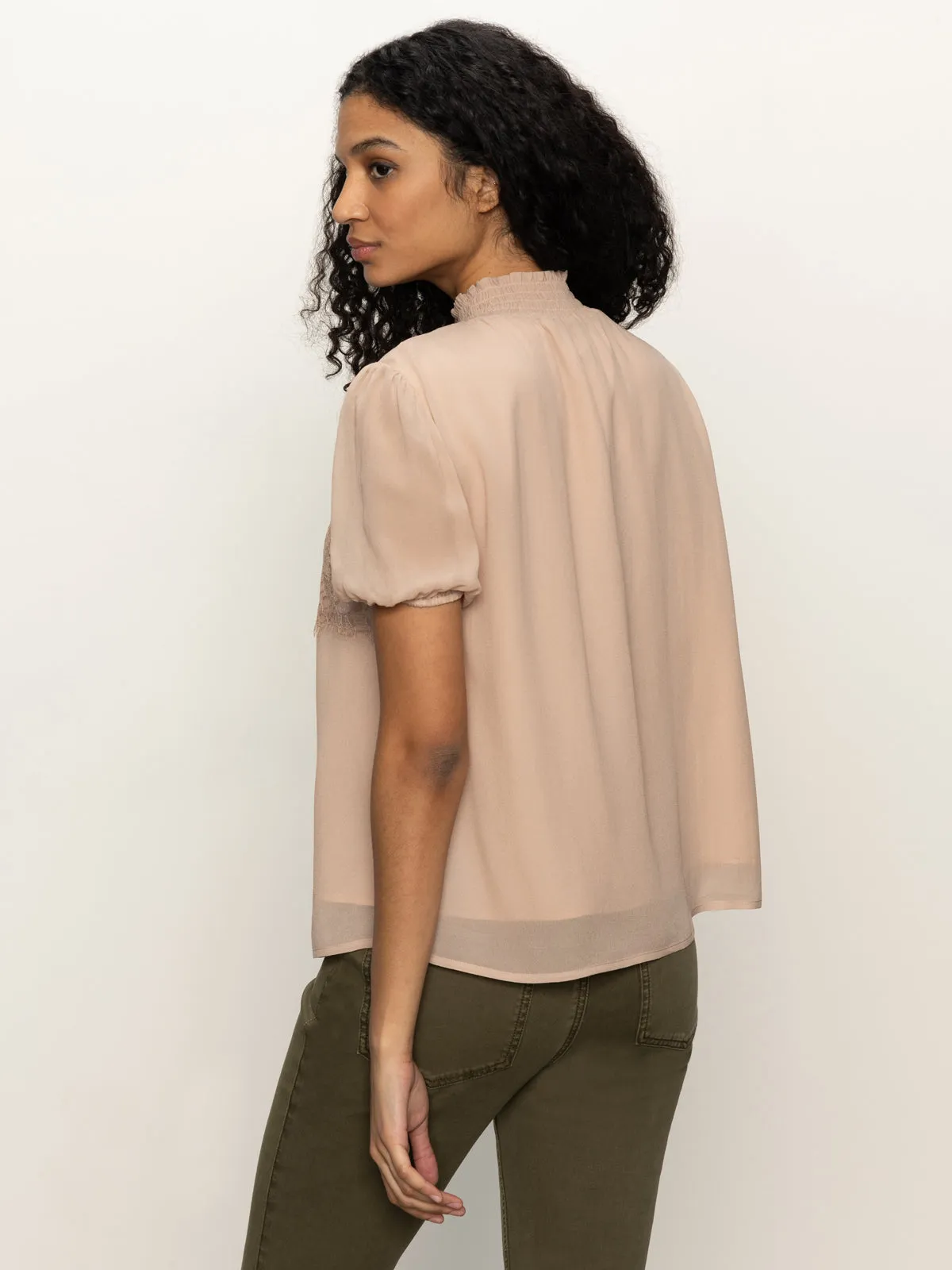 AllWeatherComfort Stylish Day Wear Sweet Romance Lace Top Fawn