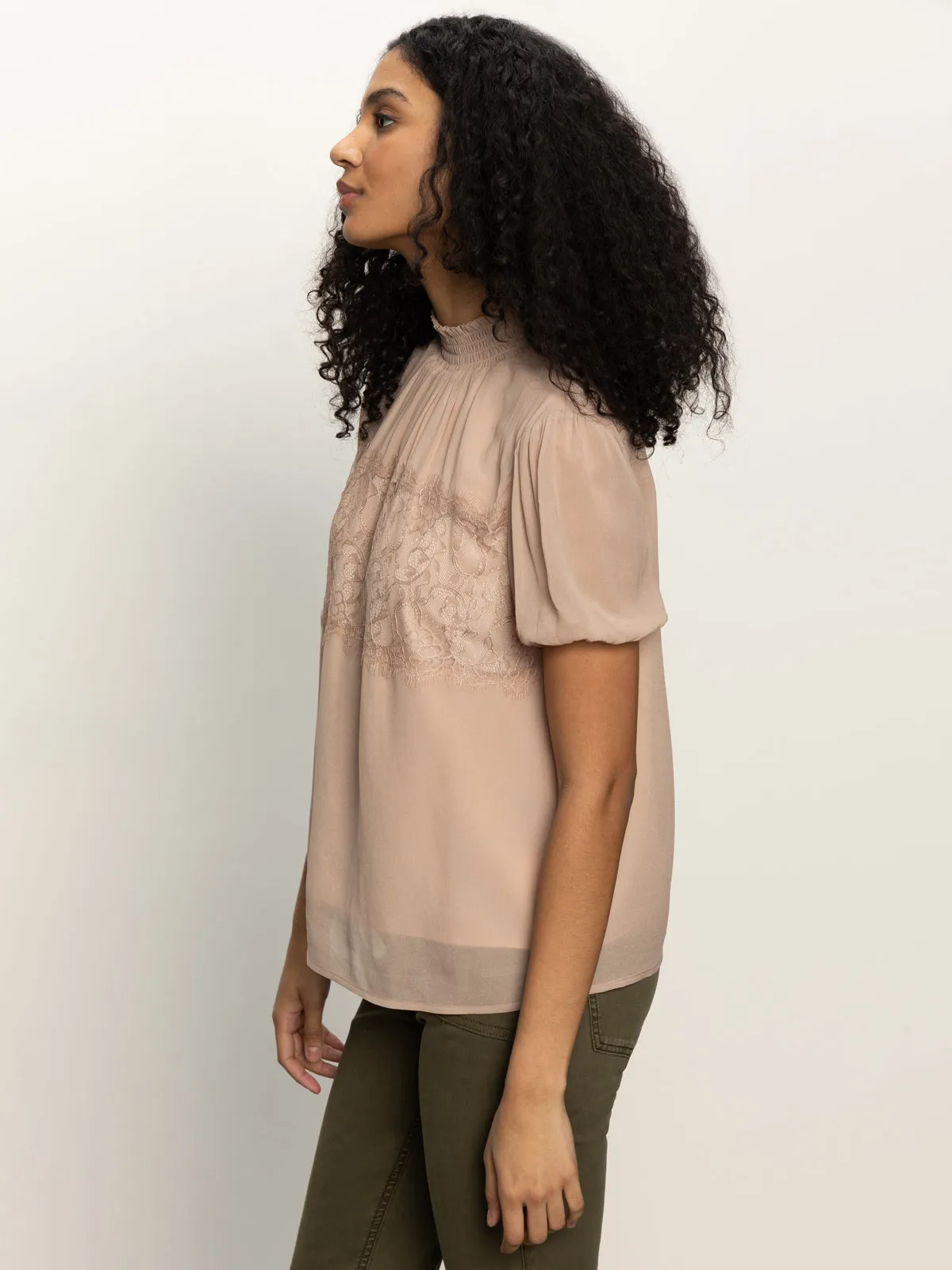 Versatile Wear Sweet Romance Lace Top Fawn