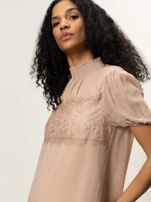 Sweet Romance Lace Top Fawn Simple and Chic