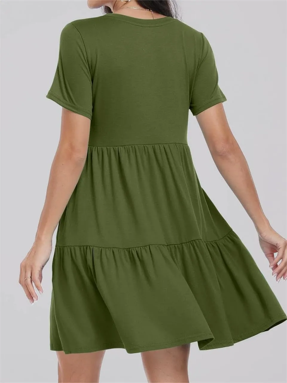 T Shirt Dress Women Summer Casual Short Sleeve Crewneck Mini Tshirt Dresses Loose Flowy Tiered Short Dress with Pockets