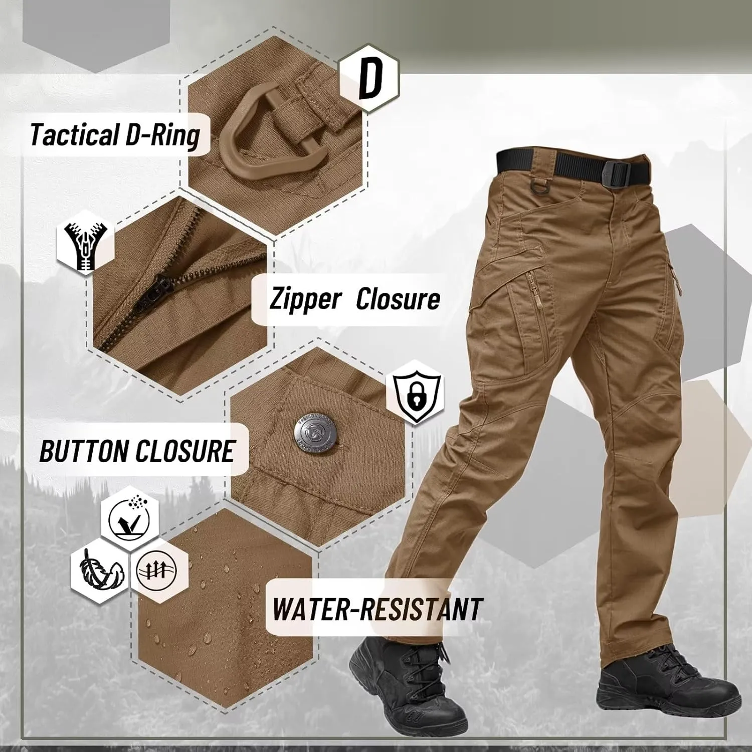 TACVASEN Men's Tactical Pants 9 Pockets Cargo Hiking Pants Lightweight Work Pants for Men Construction Water Resistant
