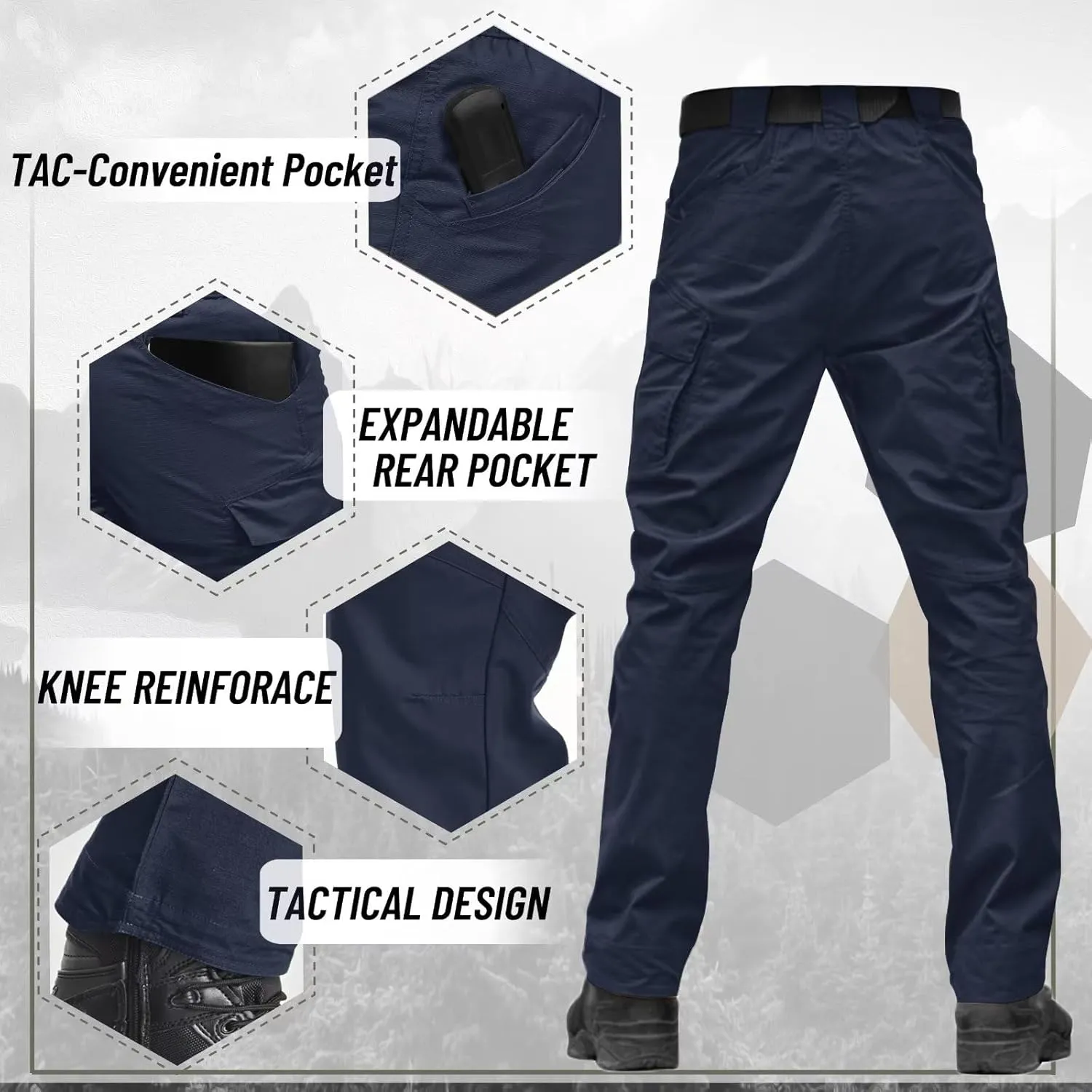 TACVASEN Men's Tactical Pants 9 Pockets Cargo Hiking Pants Lightweight Work Pants for Men Construction Water Resistant