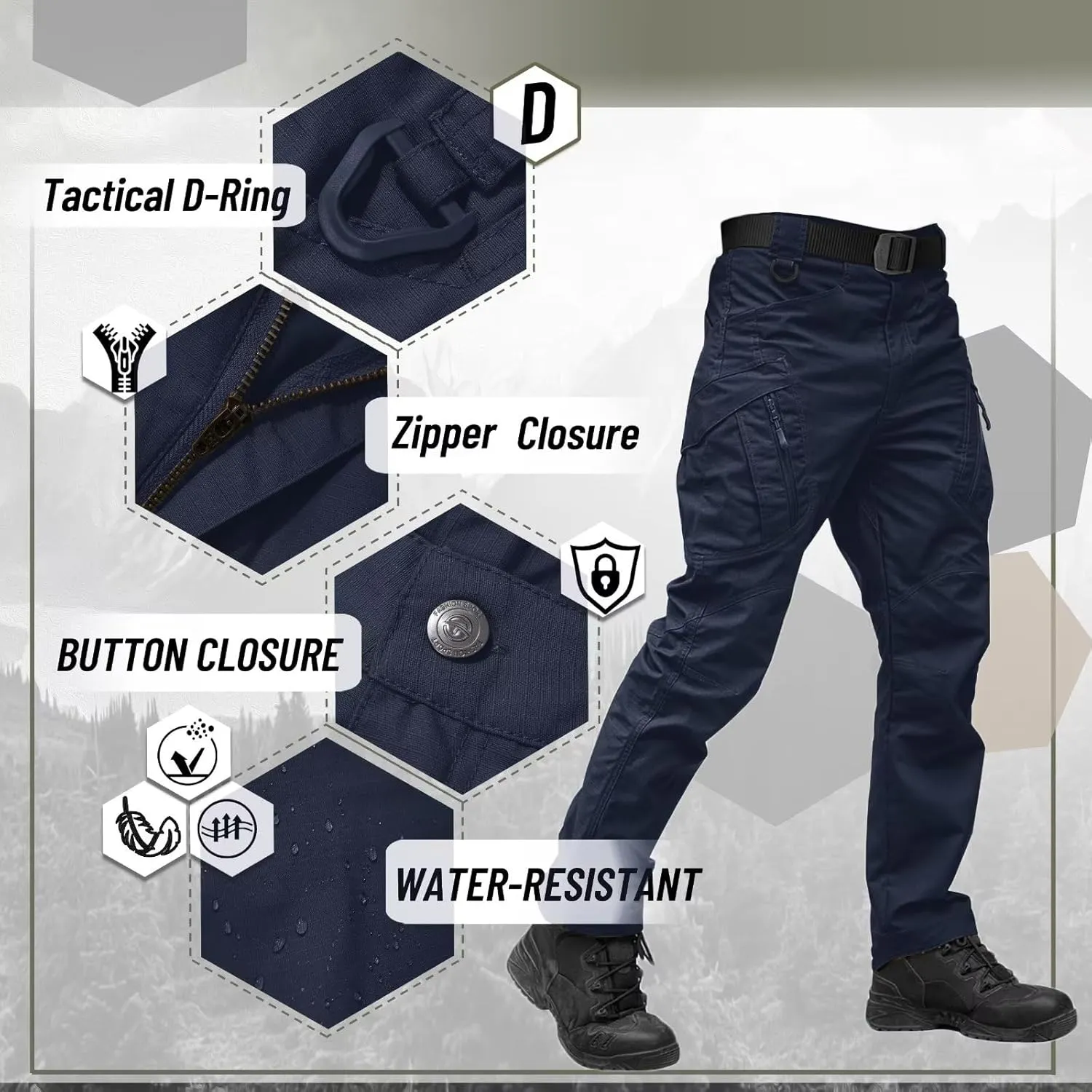 TACVASEN Men's Tactical Pants 9 Pockets Cargo Hiking Pants Lightweight Work Pants for Men Construction Water Resistant