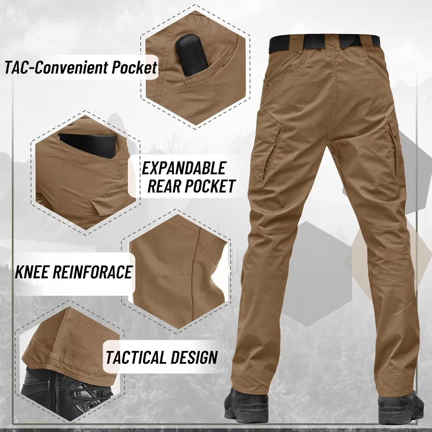 TACVASEN Men's Tactical Pants 9 Pockets Cargo Hiking Pants Lightweight Work Pants for Men Construction Water Resistant
