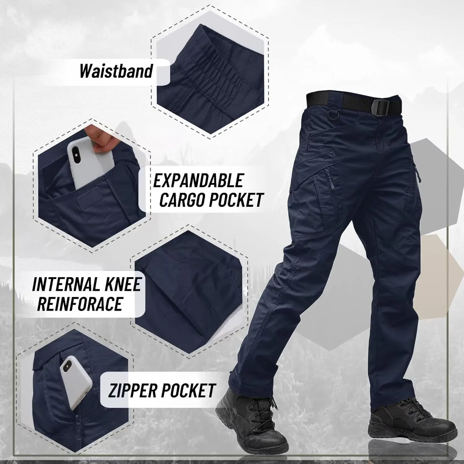 TACVASEN Men's Tactical Pants 9 Pockets Cargo Hiking Pants Lightweight Work Pants for Men Construction Water Resistant