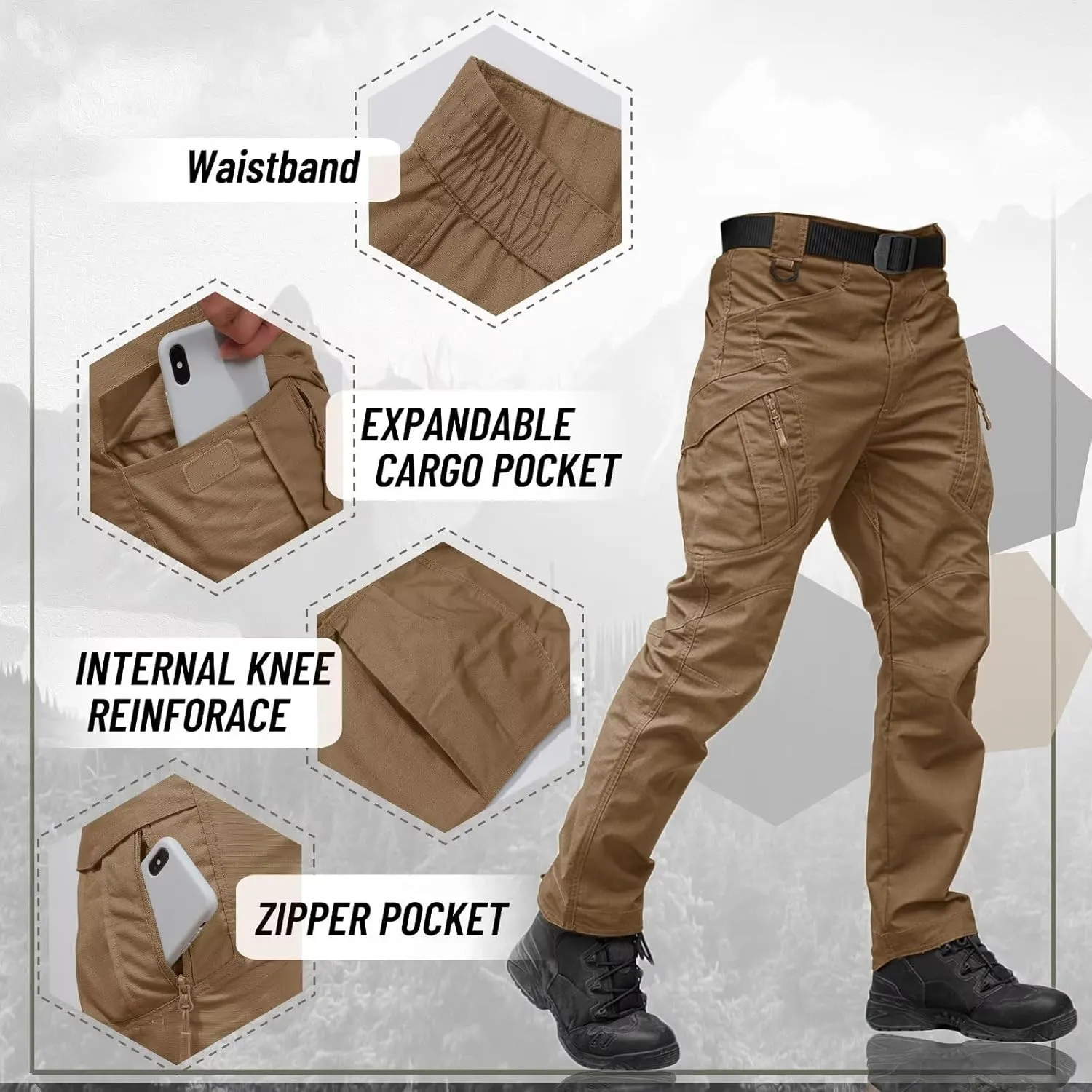 TACVASEN Men's Tactical Pants 9 Pockets Cargo Hiking Pants Lightweight Work Pants for Men Construction Water Resistant