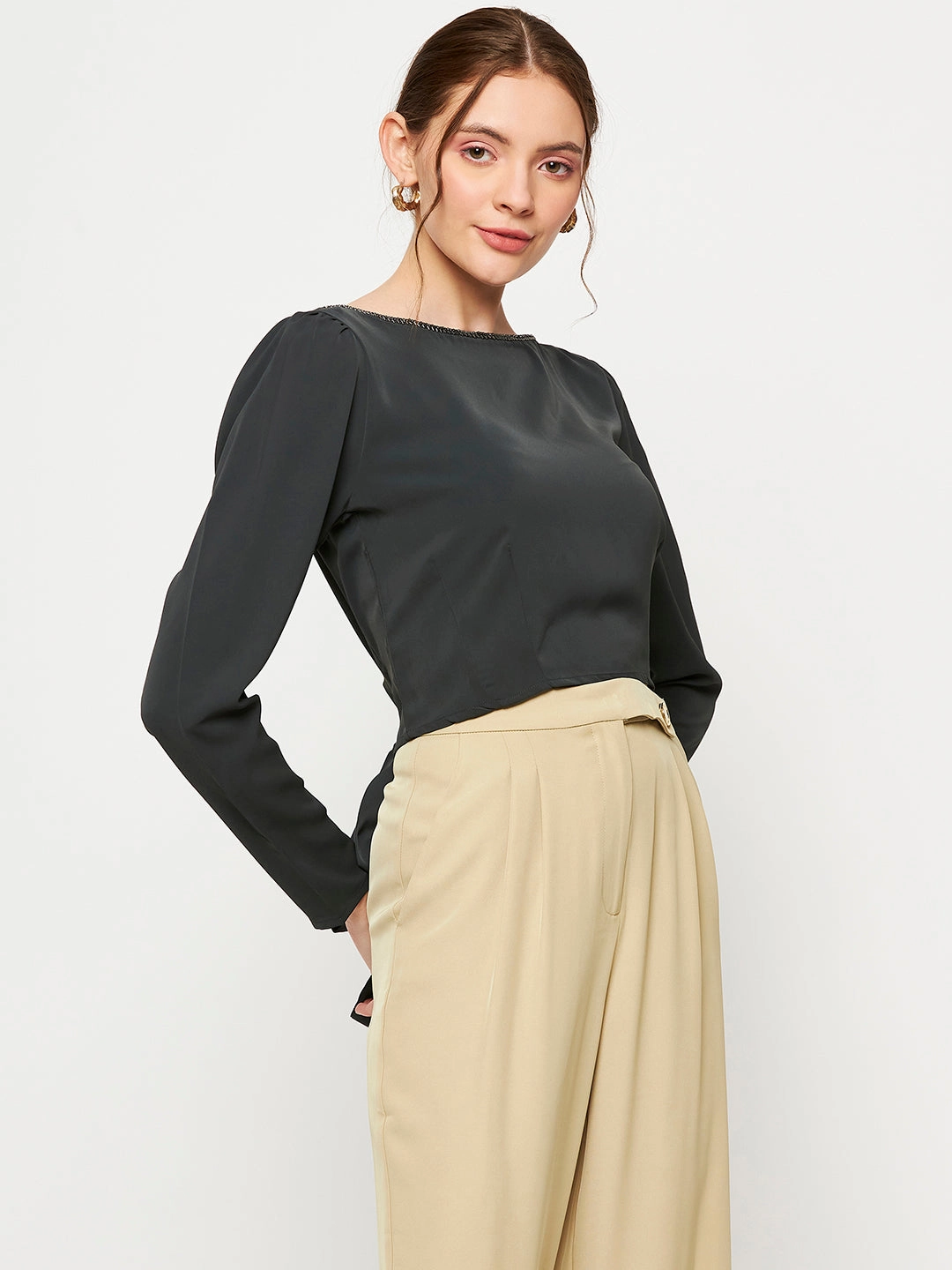 Madame Dark Blue Gray Top Elegant Cut Tagless Design