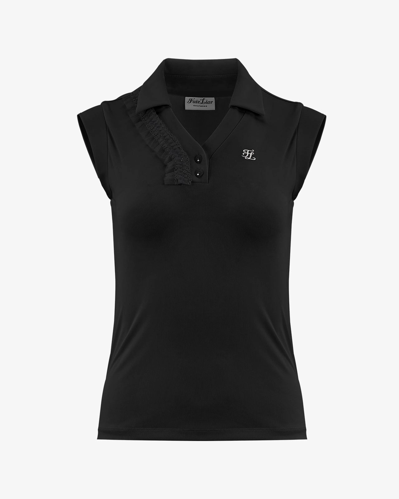 NonPill Surface Treatment [Final sale] Frill V-neck sleeveless T-shirt - Black