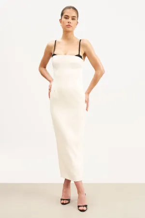 windproof Tailored Bustier Maxi Dress - Cream/Black