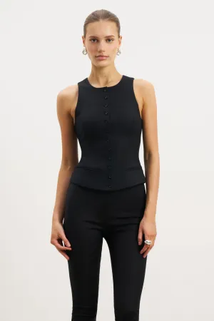 Tailored Button Down Waistcoat - Black Soft Touch Fabric Classic Hoodie