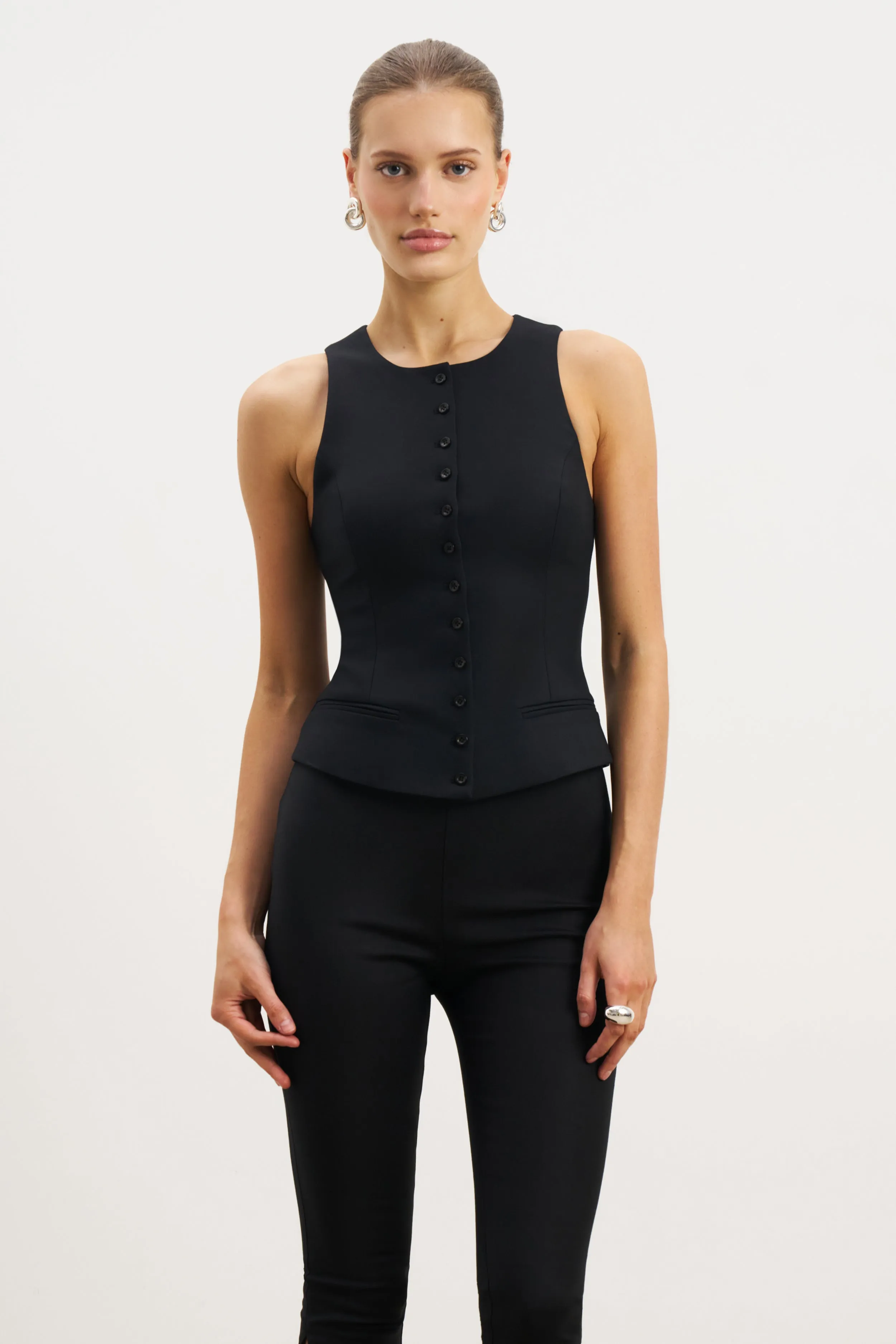 Tailored Button Down Waistcoat - Black Soft Touch Fabric Classic Hoodie