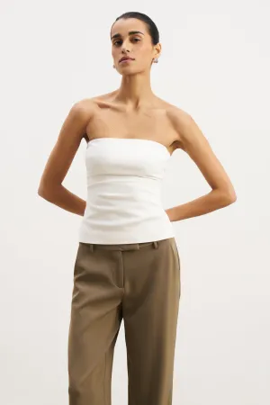 SleevelessOption VNeckReinforcement Tailored Ruched Bodice - White