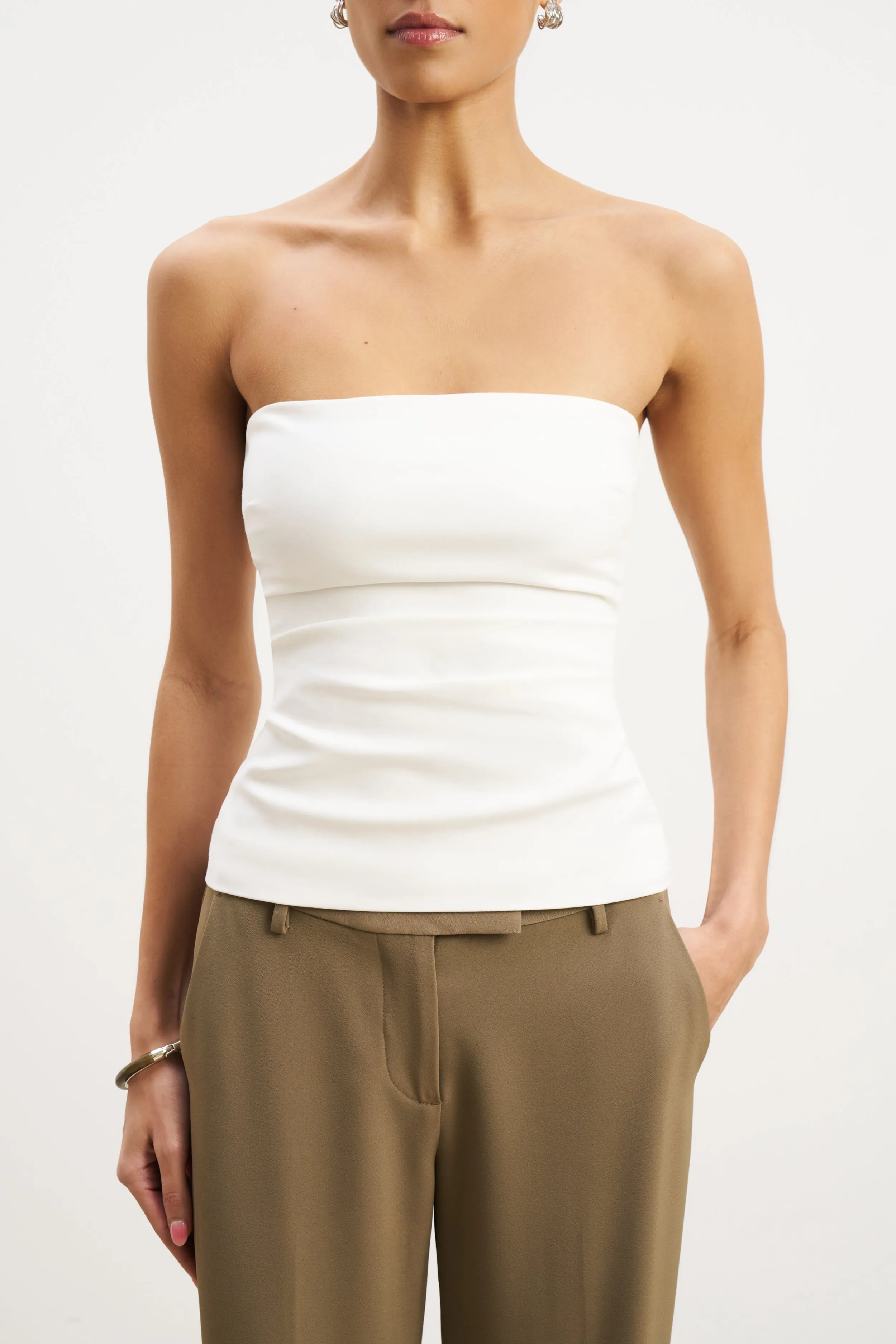 Tailored Ruched Bodice - White CompressionFit Flexible Ribbing