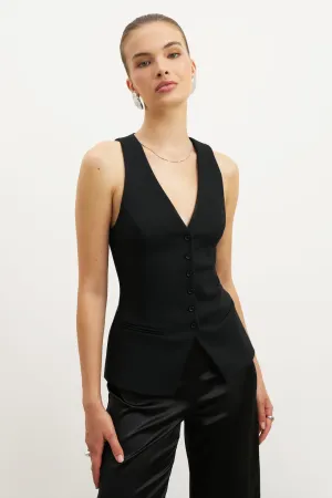 Tailored V-Neck Hourglass Waistcoat - Black FlexibleWaistband Quick Release Buttons