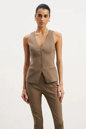 Tailored V-Neck Hourglass Waistcoat - Latte Ethical production