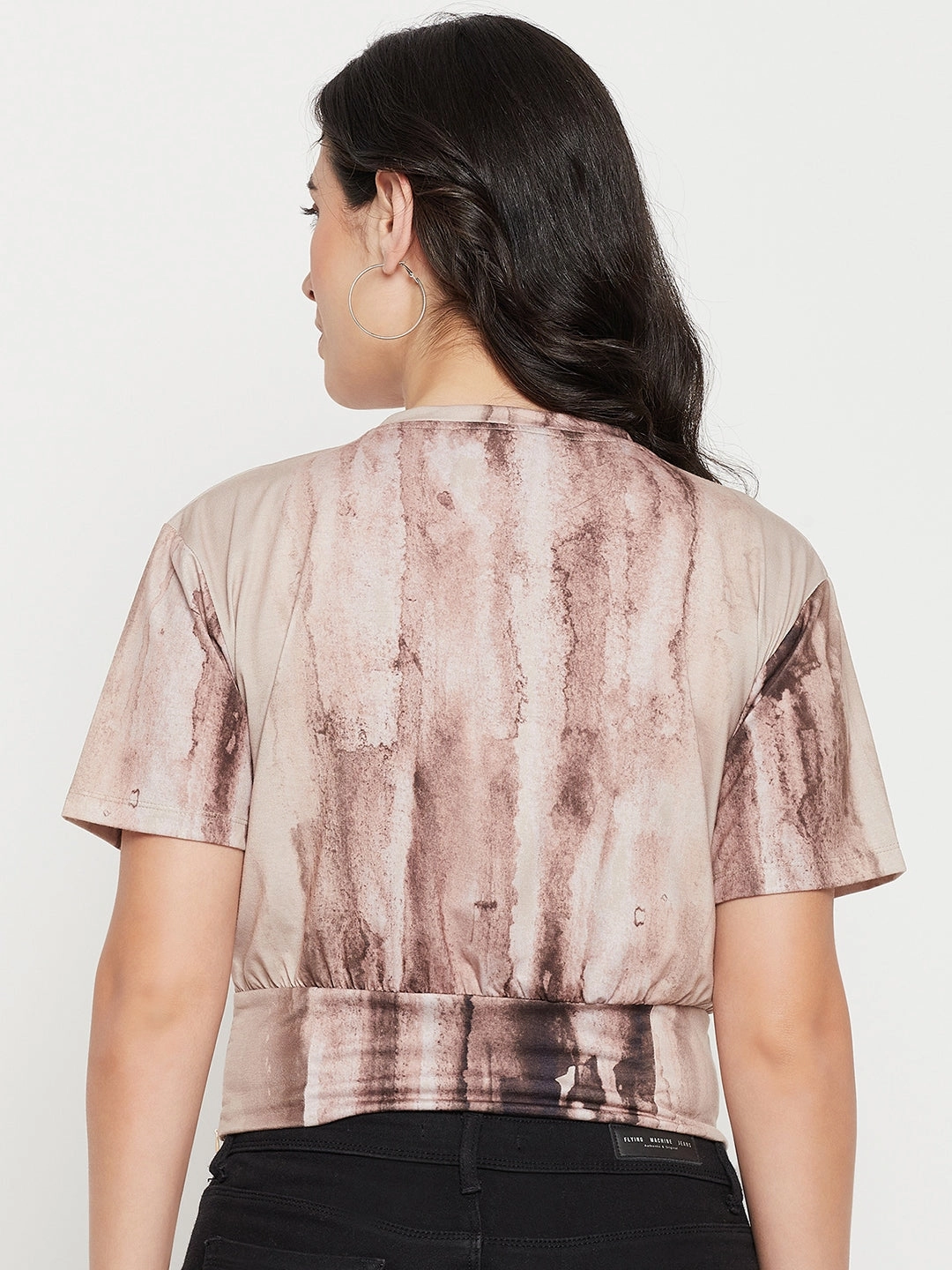 Madame Beige Sublimation Print Peplum Top LightweightTexture High Density Weave