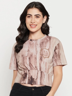 BreathableMeshInsert Madame Beige Sublimation Print Peplum Top