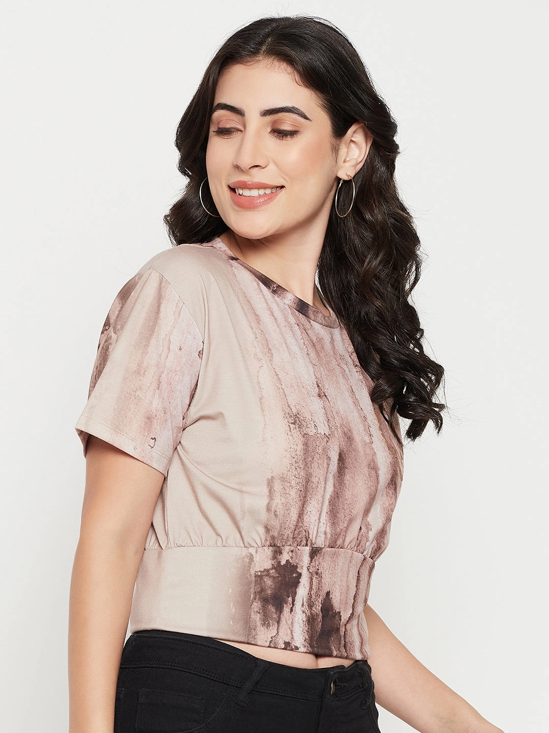 Durable Stitching Madame Beige Sublimation Print Peplum Top